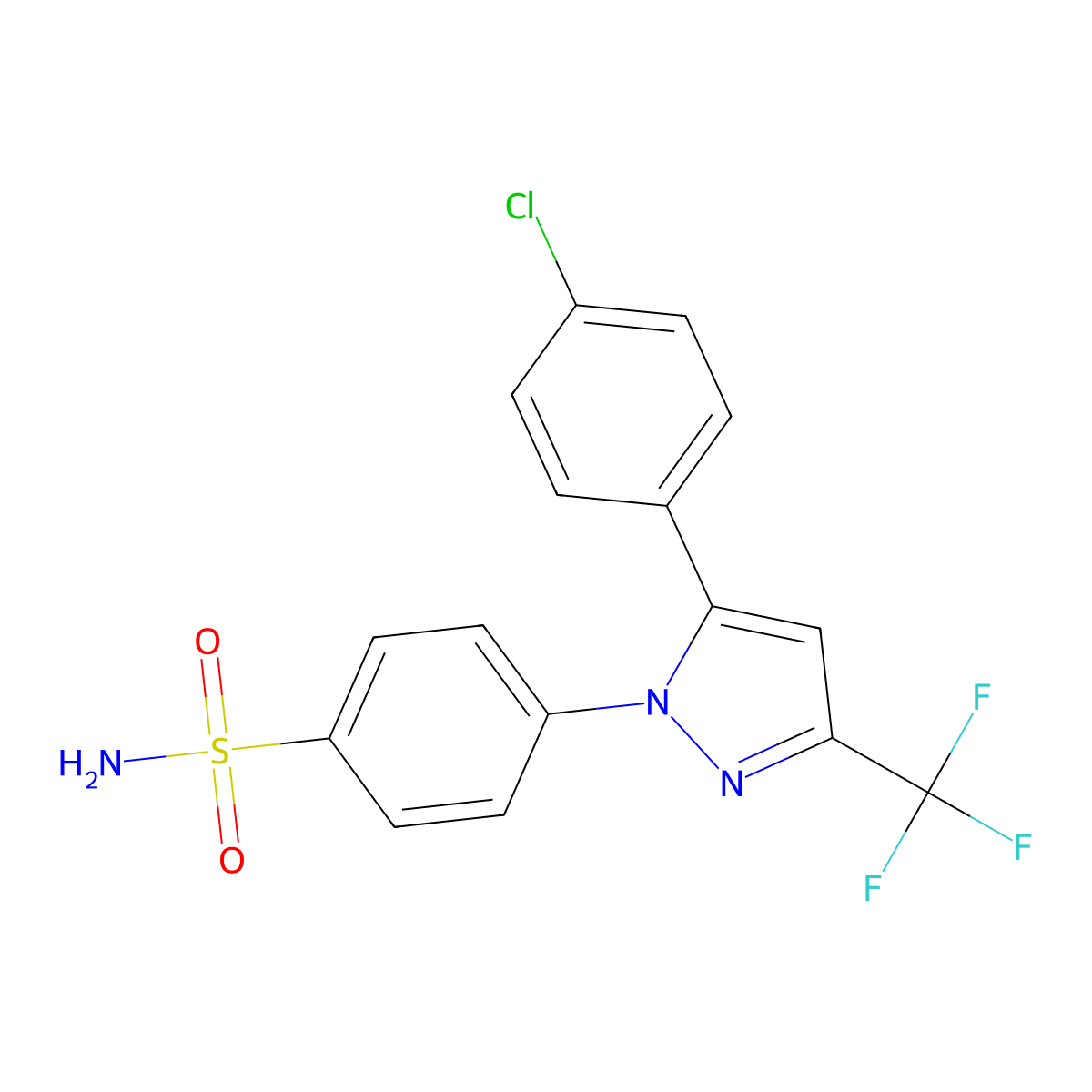 4-(5-(4-Chlorophenyl)-3-(trifluoromethyl)-1H-pyrazol-1-yl)benzenesulfonamide molecular structure, CAS 170569-86-5
