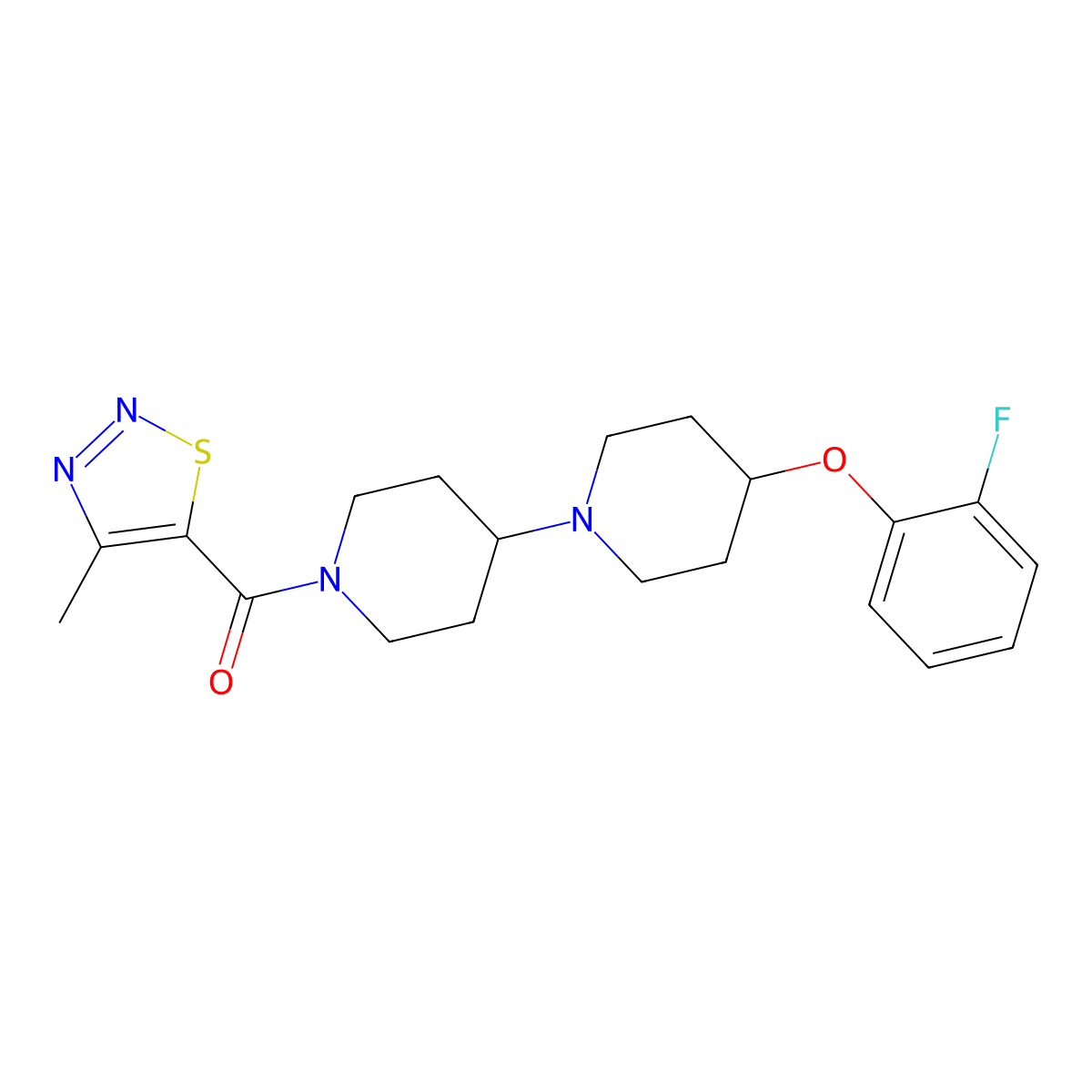 4-(2-Fluorophenoxy)-1'-(4-methyl-1,2,3-thiadiazole-5-carbonyl)-1,4'-bipiperidine molecular structure, CAS 1705692-16-5