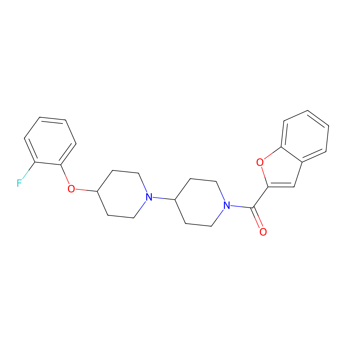 Benzofuran-2-yl(4-(2-fluorophenoxy)-[1,4'-bipiperidin]-1'-yl)methanone molecular structure, CAS 1705692-25-6