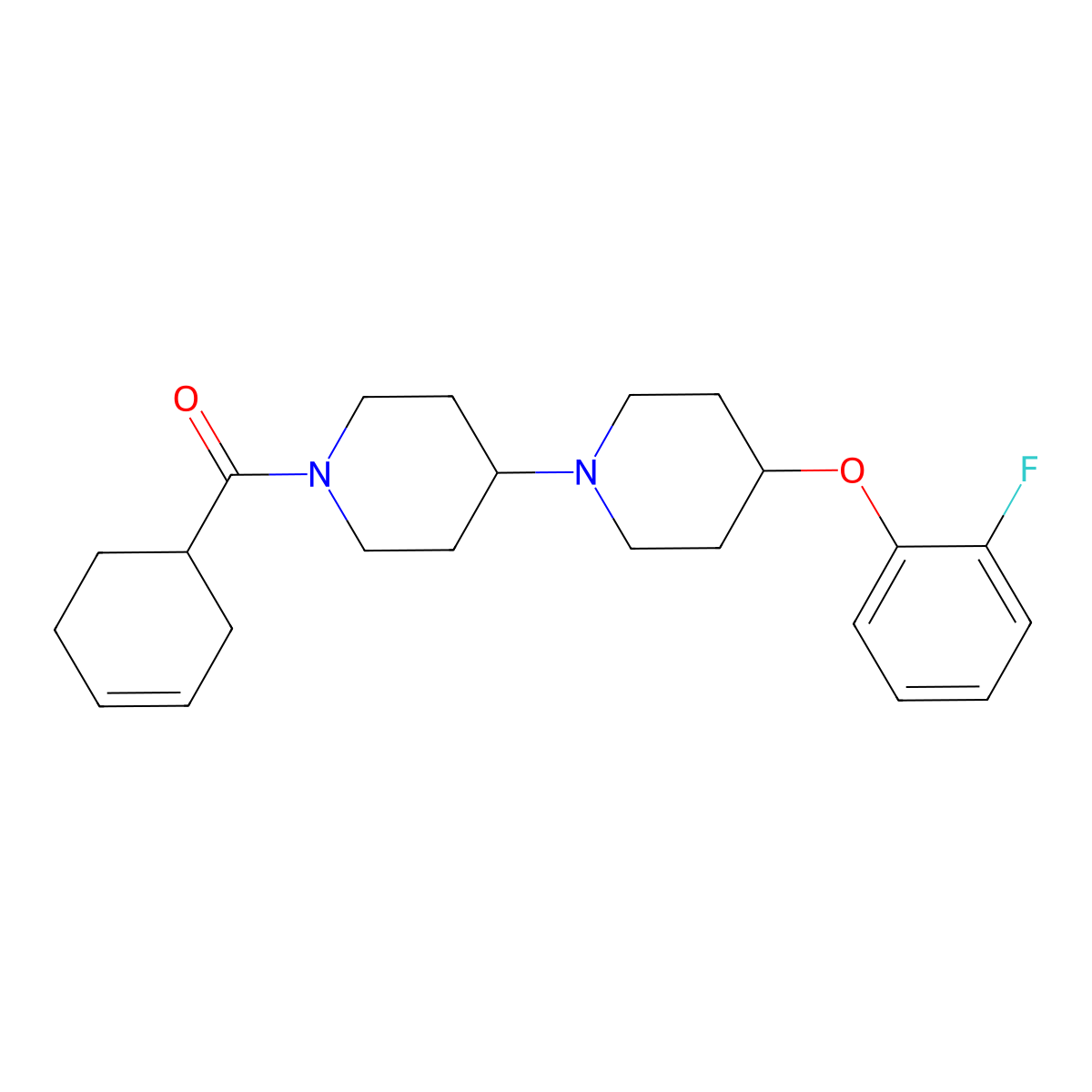 Cyclohex-3-en-1-yl(4-(2-fluorophenoxy)-[1,4'-bipiperidin]-1'-yl)methanone molecular structure, CAS 1705692-50-7