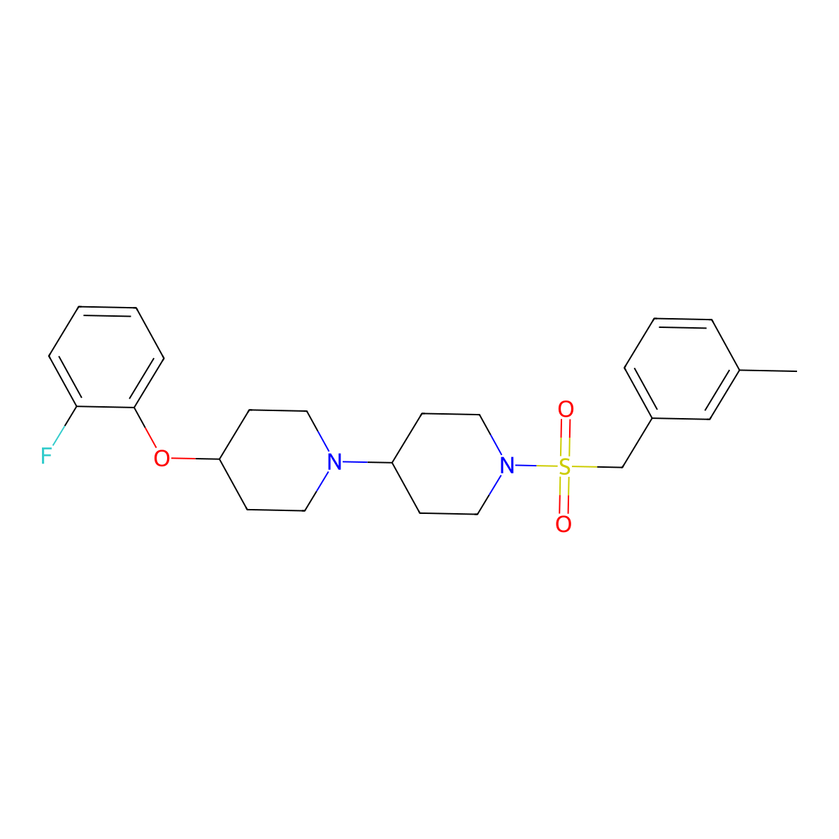 4-(2-Fluorophenoxy)-1'-((3-methylbenzyl)sulfonyl)-1,4'-bipiperidine molecular structure, CAS 1705693-12-4