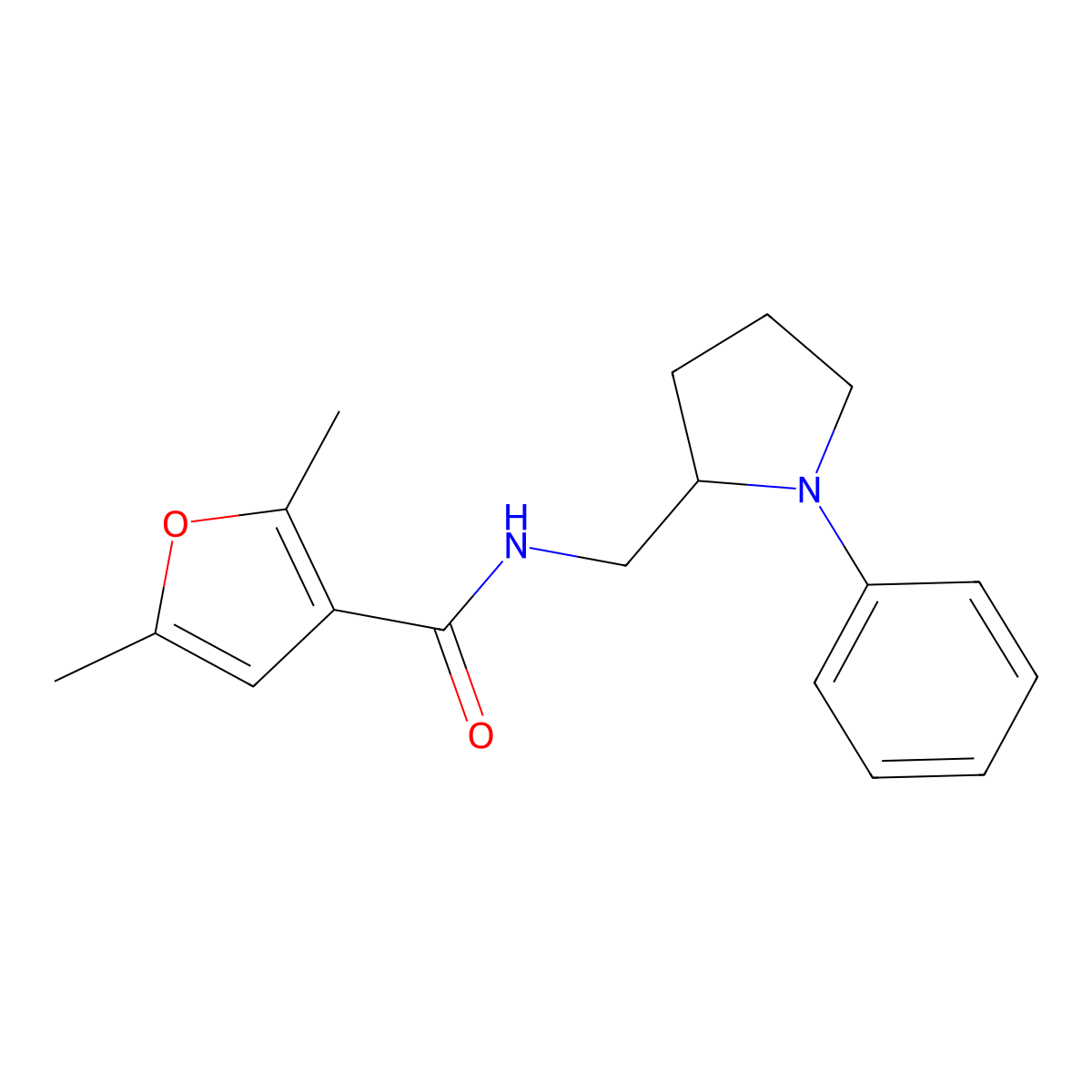 2,5-dimethyl-N-[(1-phenylpyrrolidin-2-yl)methyl]furan-3-carboxamide molecular structure, CAS 1705701-94-5