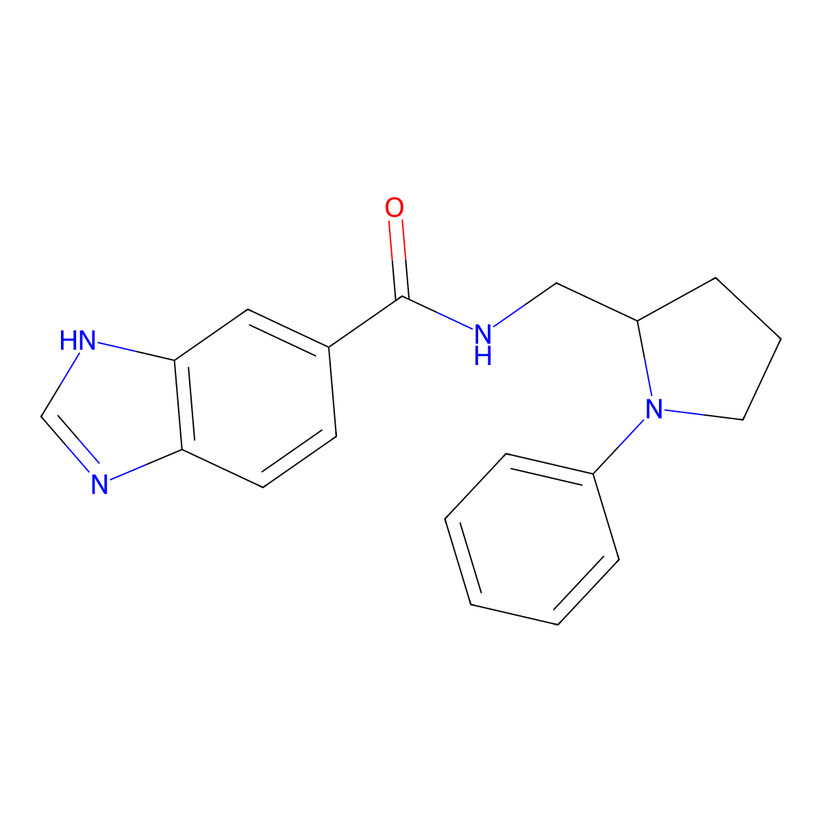N-((1-phenylpyrrolidin-2-yl)methyl)-1H-benzo[d]imidazole-5-carboxamide molecular structure, CAS 1705702-19-7