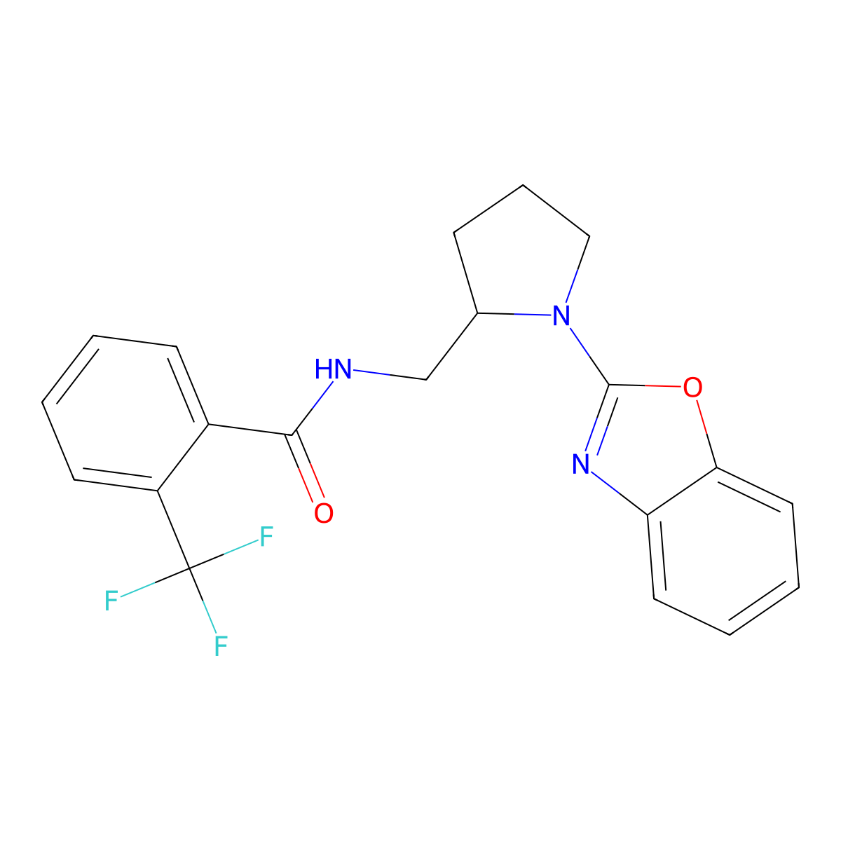 N-((1-(benzo[d]oxazol-2-yl)pyrrolidin-2-yl)methyl)-2-(trifluoromethyl)benzamide molecular structure, CAS 1705705-55-0