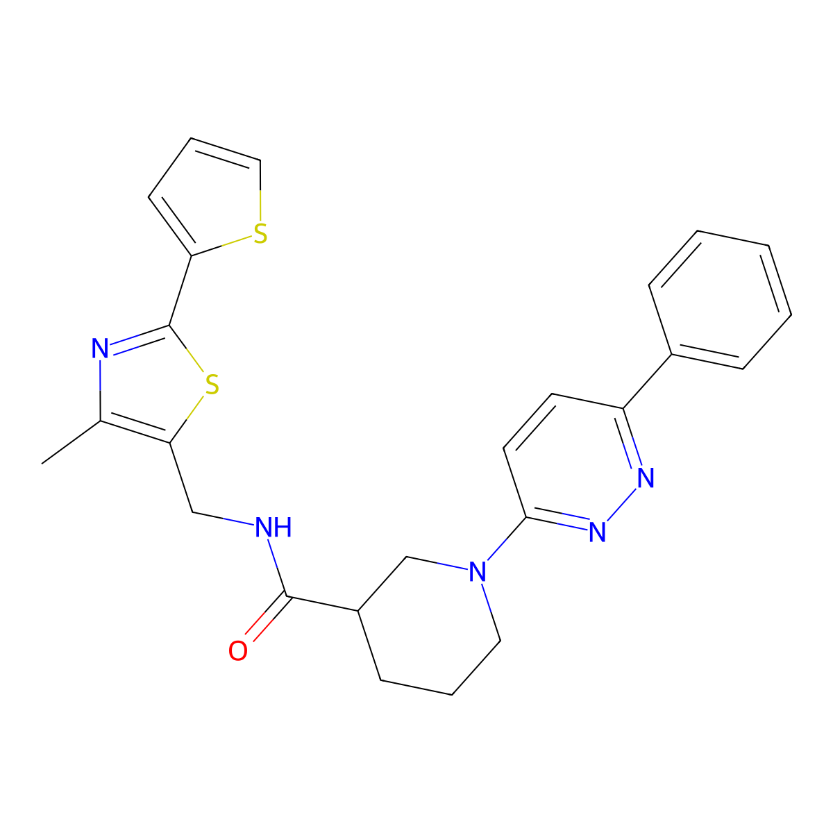 N-((4-methyl-2-(thiophen-2-yl)thiazol-5-yl)methyl)-1-(6-phenylpyridazin-3-yl)piperidine-3-carboxamide molecular structure, CAS 1705705-76-5