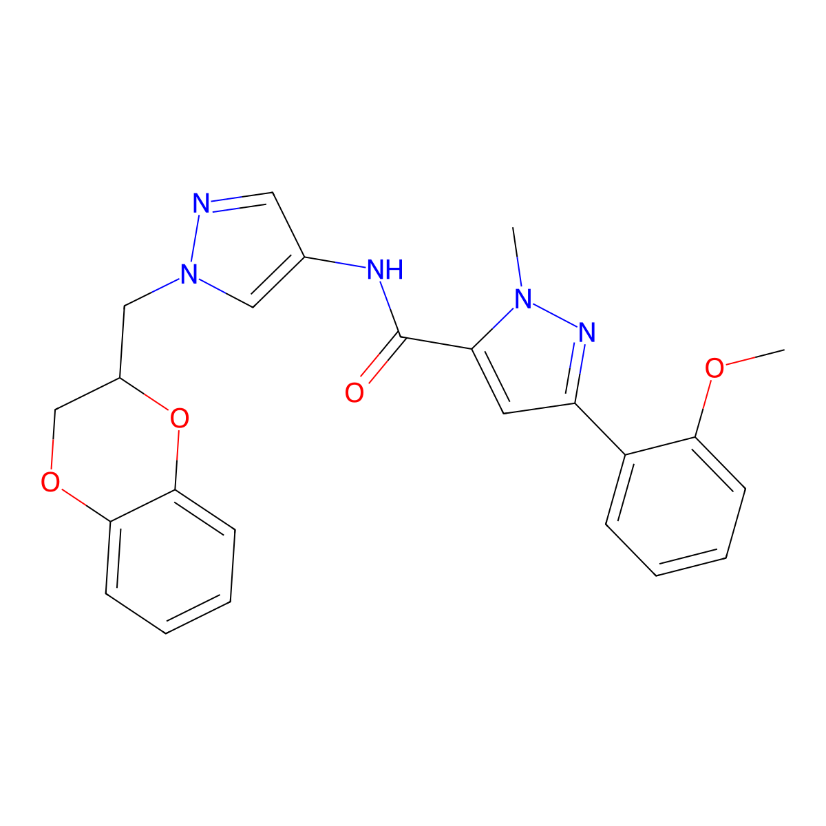 N-(1-((2,3-dihydrobenzo[b][1,4]dioxin-2-yl)methyl)-1H-pyrazol-4-yl)-3-(2-methoxyphenyl)-1-methyl-1H-pyrazole-5-carboxamide molecular structure, CAS 1705707-81-8