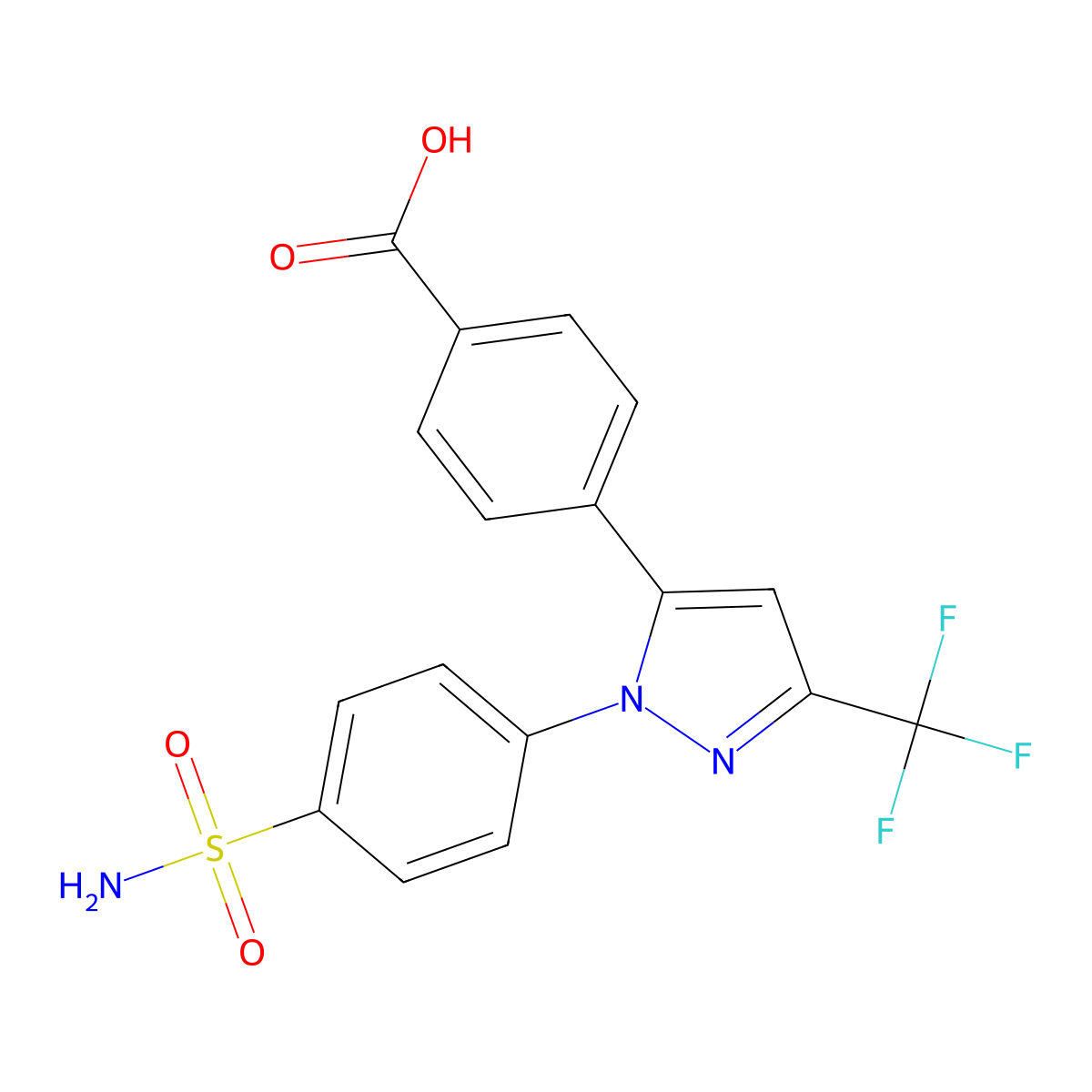 4-(1-(4-(Aminosulfonyl)phenyl)-3-(trifluoromethyl)-1H-pyrazol-5-yl)benzoic acid molecular structure, CAS 170571-01-4