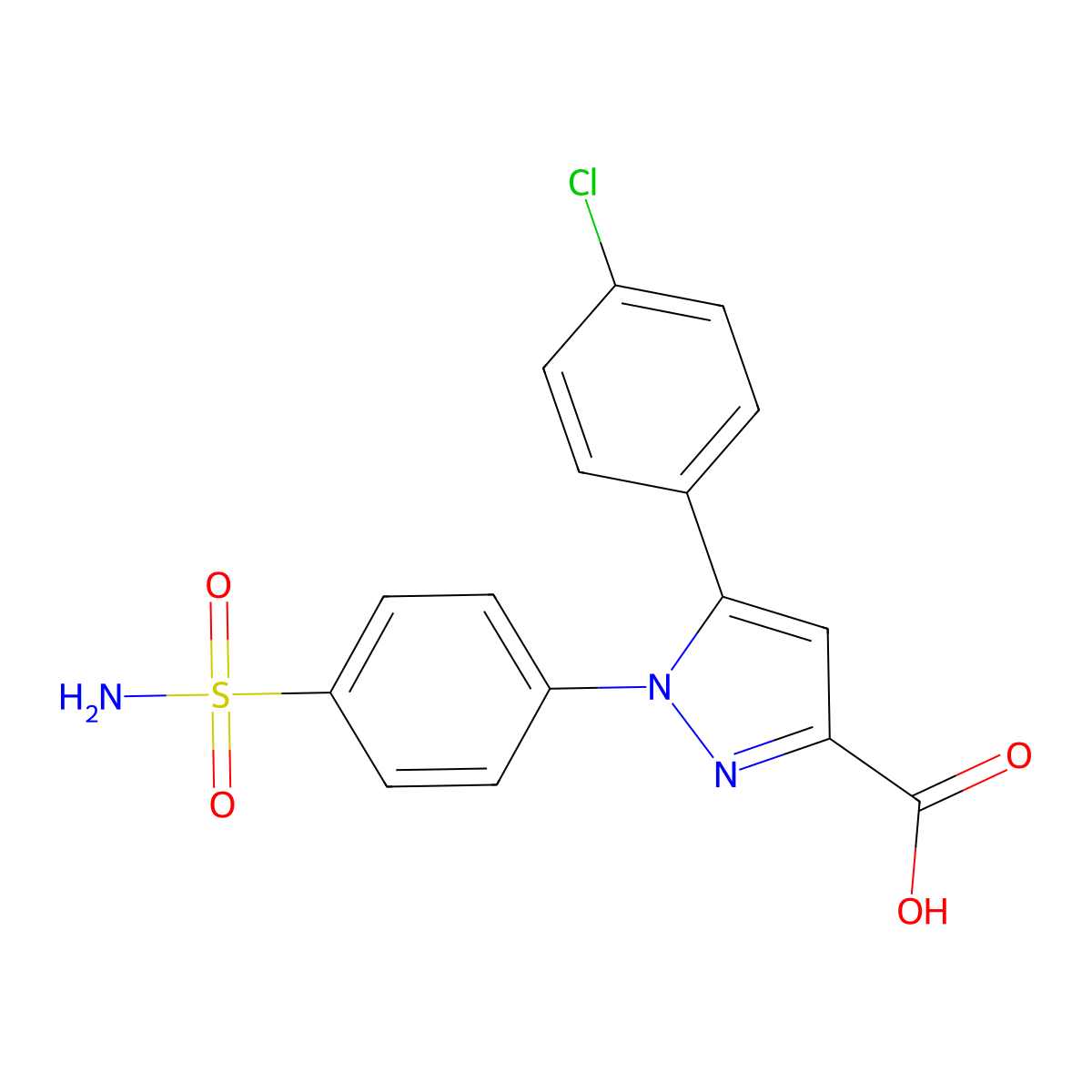 1-[4-(aminosulfonyl)phenyl]-5-(4-chlorophenyl)-1H-pyrazole-3-carboxylic acid molecular structure, CAS 170571-19-4