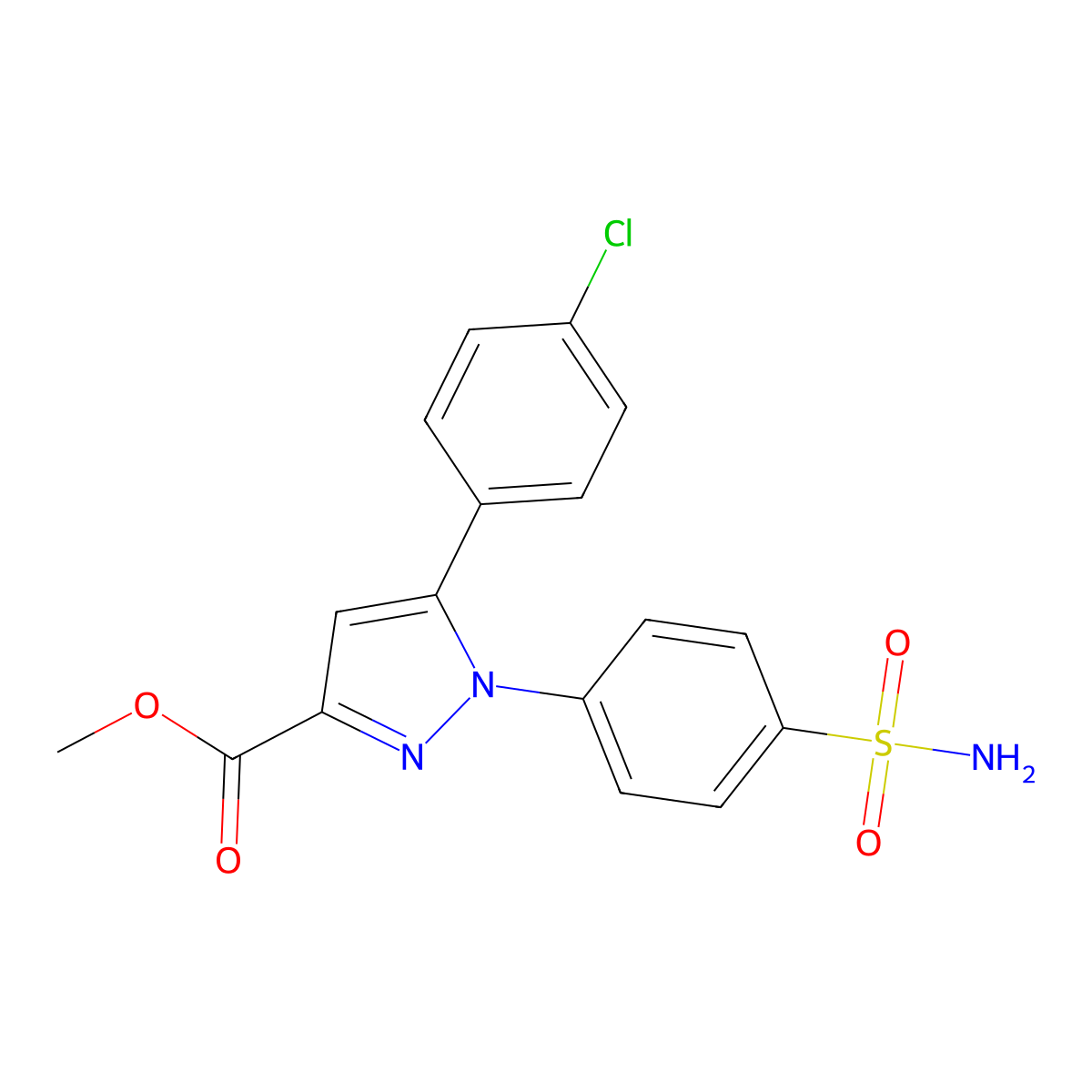 methyl 1-[4-(aminosulfonyl)phenyl]-5-(4-chlorophenyl)-1H-pyrazole-3-carboxylate molecular structure, CAS 170571-20-7