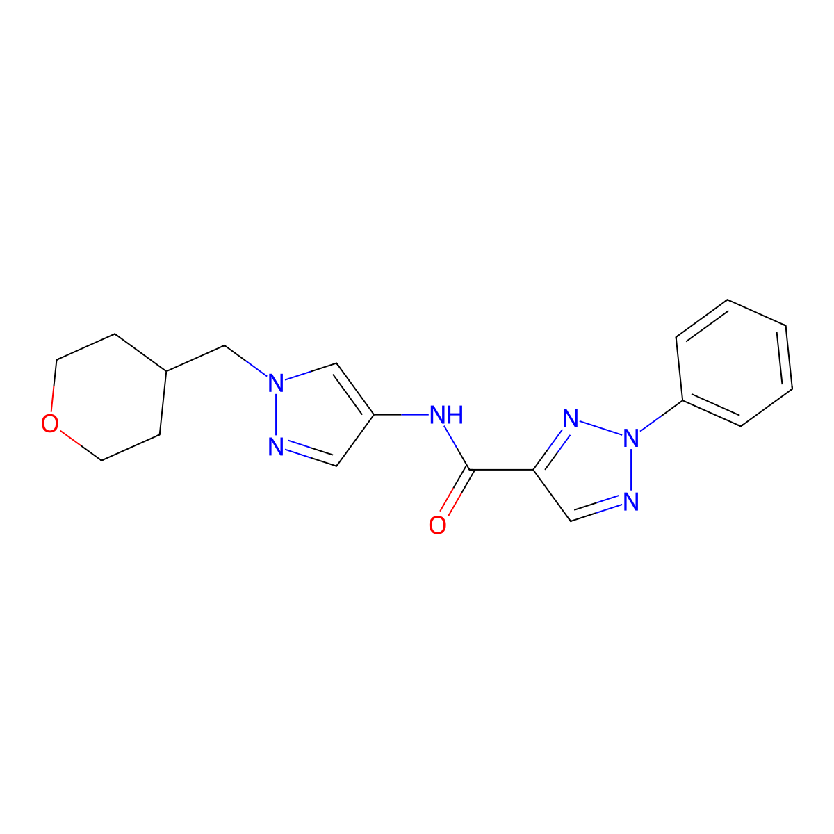 2-phenyl-N-(1-((tetrahydro-2H-pyran-4-yl)methyl)-1H-pyrazol-4-yl)-2H-1,2,3-triazole-4-carboxamide molecular structure, CAS 1705711-73-4