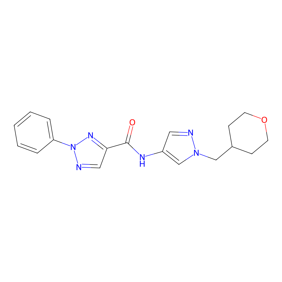 2-phenyl-N-(1-((tetrahydro-2H-pyran-4-yl)methyl)-1H-pyrazol-4-yl)-2H-1,2,3-triazole-4-carboxamide molecular structure, CAS 1705711-73-4
