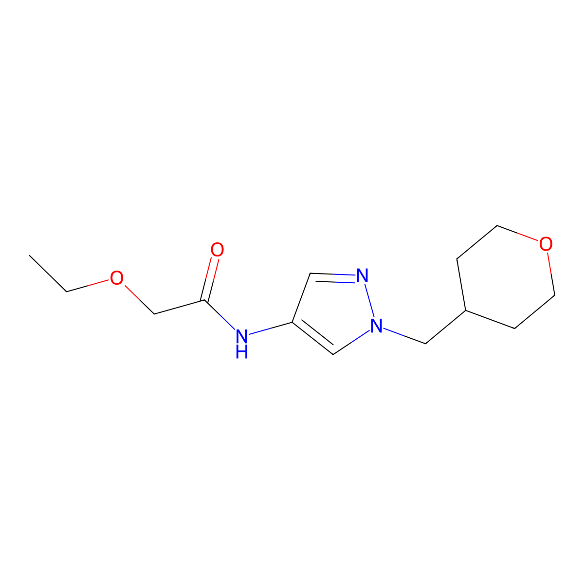 2-ethoxy-N-(1-((tetrahydro-2H-pyran-4-yl)methyl)-1H-pyrazol-4-yl)acetamide molecular structure, CAS 1705712-02-2