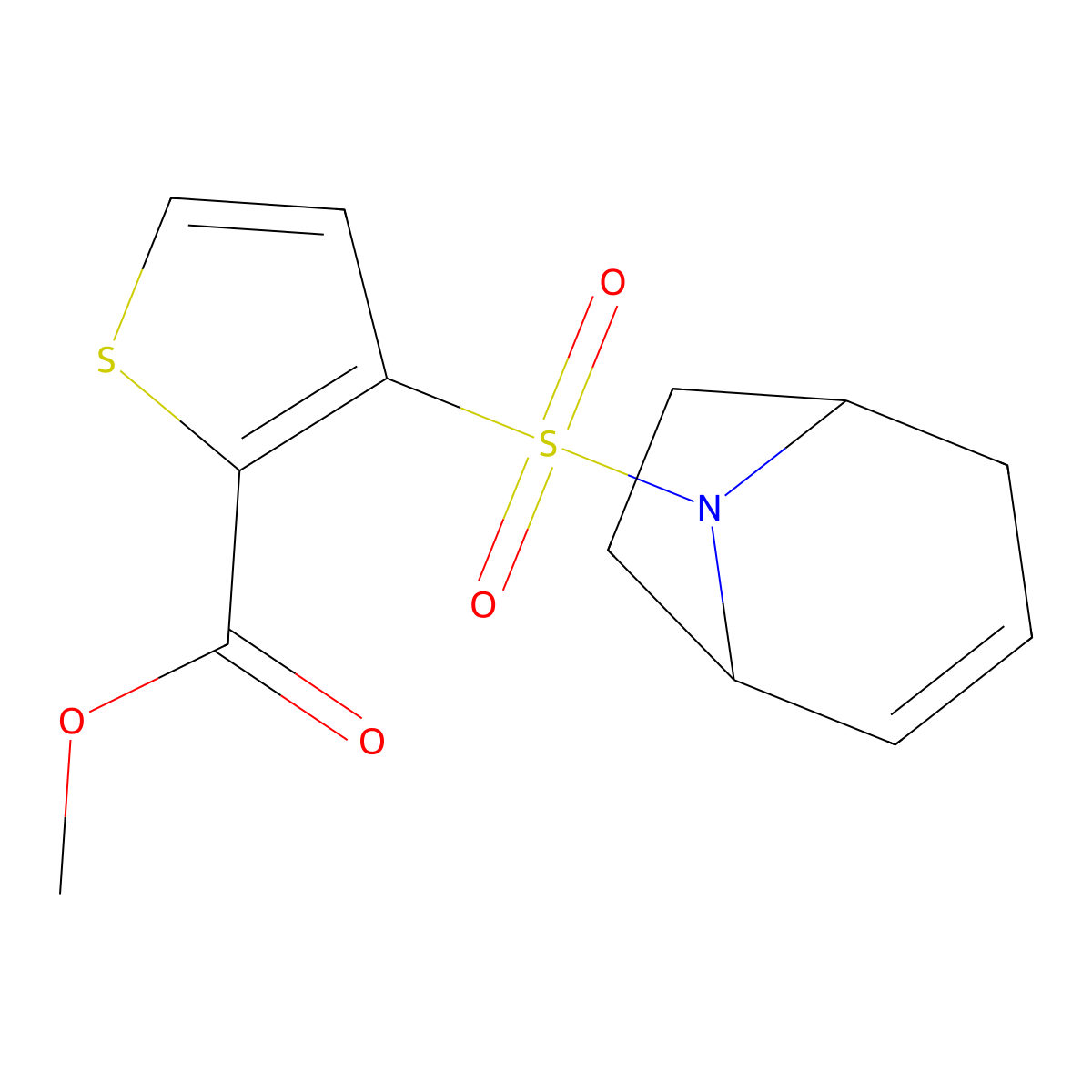 Methyl 3-{8-azabicyclo[3.2.1]oct-2-ene-8-sulfonyl}thiophene-2-carboxylate molecular structure, CAS 1705719-05-6