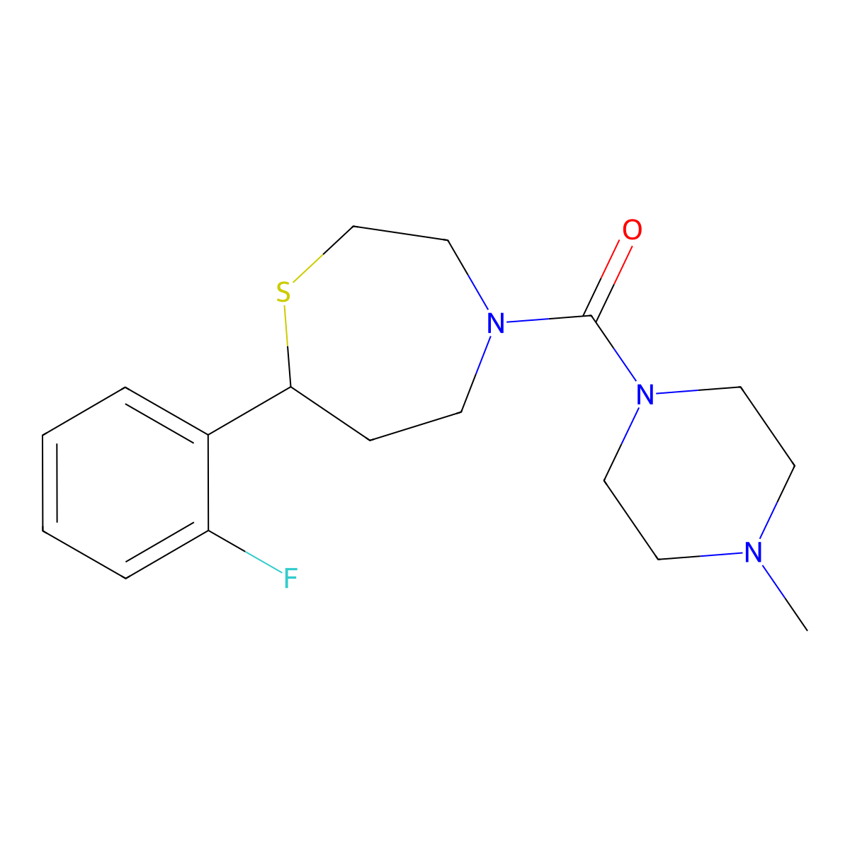 (7-(2-Fluorophenyl)-1,4-thiazepan-4-yl)(4-methylpiperazin-1-yl)methanone molecular structure, CAS 1705719-45-4