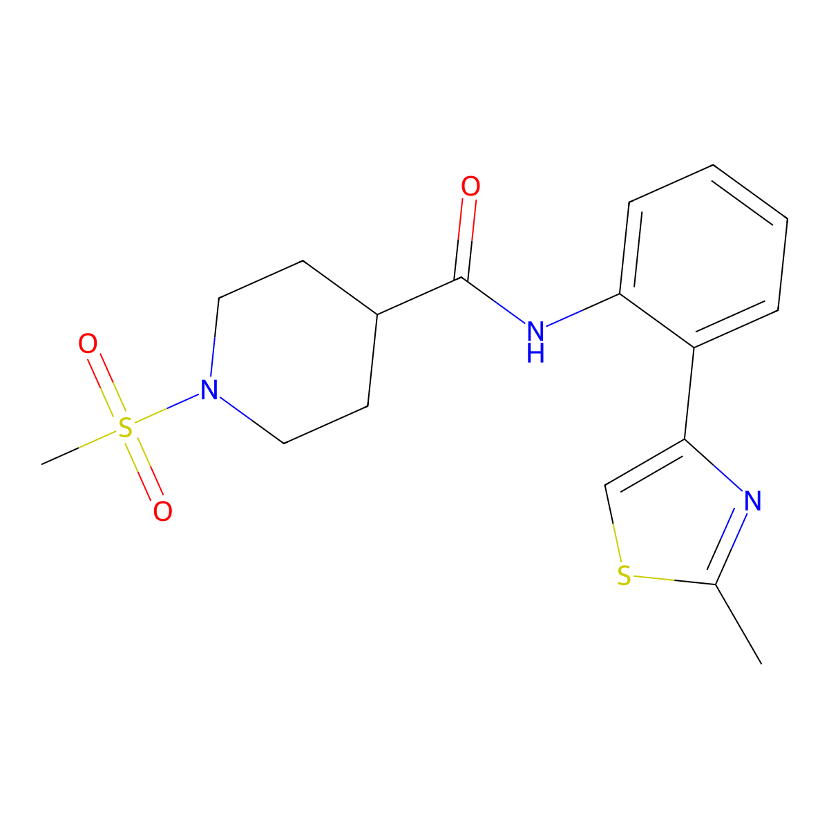 1-(methylsulfonyl)-N-(2-(2-methylthiazol-4-yl)phenyl)piperidine-4-carboxamide molecular structure, CAS 1705722-25-3