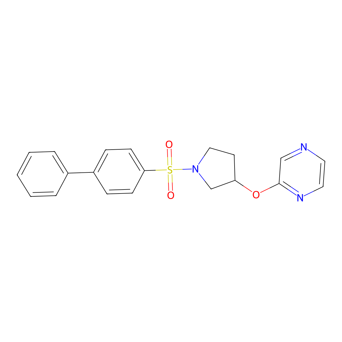 2-((1-([1,1'-Biphenyl]-4-ylsulfonyl)pyrrolidin-3-yl)oxy)pyrazine molecular structure, CAS 1705730-96-6