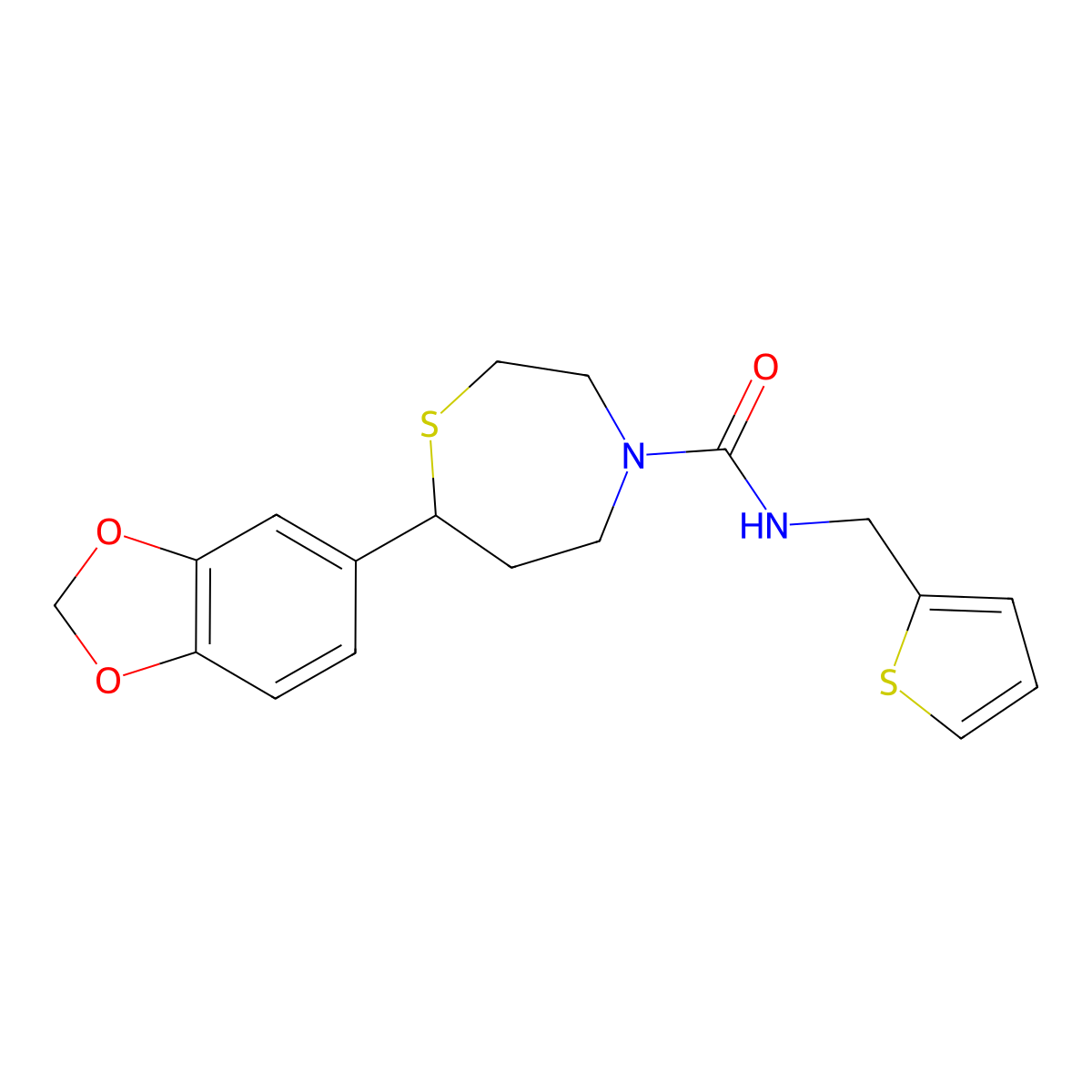 7-(benzo[d][1,3]dioxol-5-yl)-N-(thiophen-2-ylmethyl)-1,4-thiazepane-4-carboxamide molecular structure, CAS 1705734-95-7