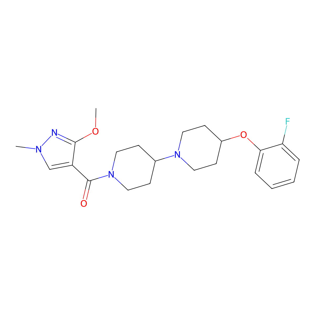 4-(2-fluorophenoxy)-1'-(3-methoxy-1-methyl-1H-pyrazole-4-carbonyl)-1,4'-bipiperidine molecular structure, CAS 1705739-42-9