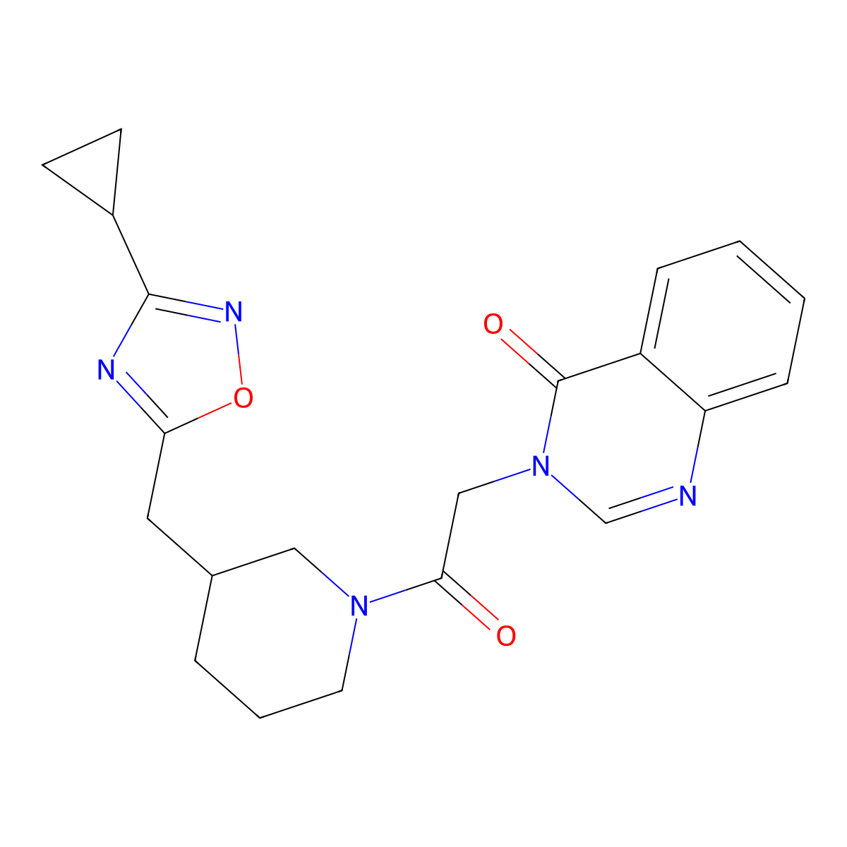 3-(2-(3-((3-cyclopropyl-1,2,4-oxadiazol-5-yl)methyl)piperidin-1-yl)-2-oxoethyl)quinazolin-4(3H)-one molecular structure, CAS 1705741-93-0