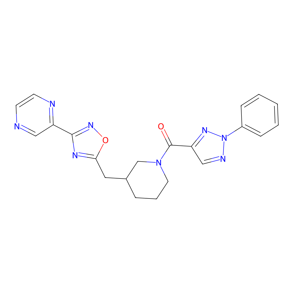 (2-phenyl-2H-1,2,3-triazol-4-yl)(3-((3-(pyrazin-2-yl)-1,2,4-oxadiazol-5-yl)methyl)piperidin-1-yl)methanone molecular structure, CAS 1705743-36-7