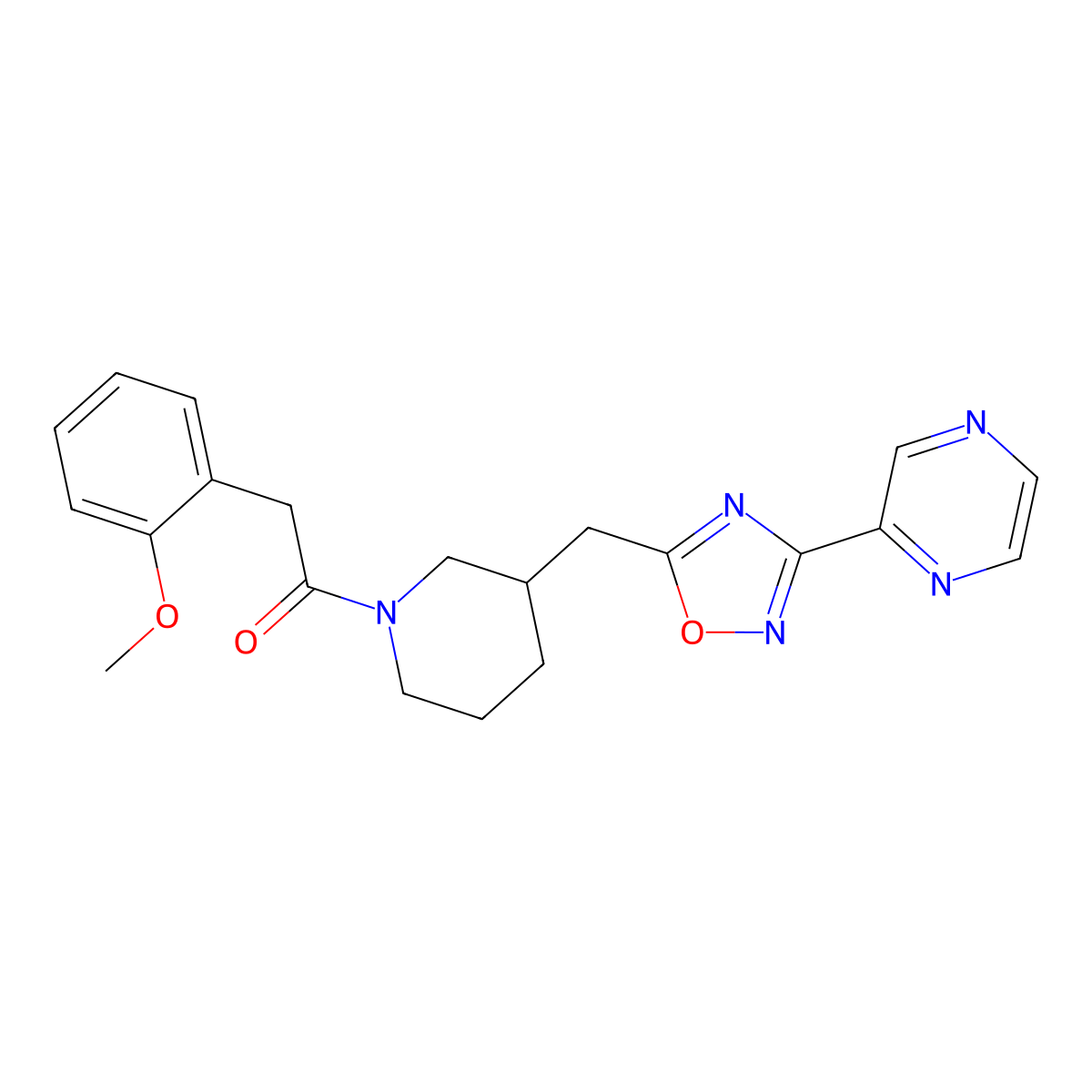 2-(2-Methoxyphenyl)-1-(3-((3-(pyrazin-2-yl)-1,2,4-oxadiazol-5-yl)methyl)piperidin-1-yl)ethanone molecular structure, CAS 1705743-61-8