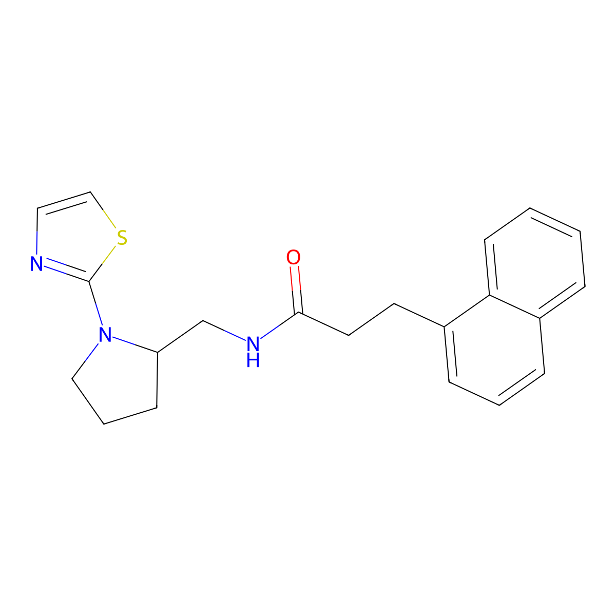 3-(naphthalen-1-yl)-N-((1-(thiazol-2-yl)pyrrolidin-2-yl)methyl)propanamide molecular structure, CAS 1705743-87-8