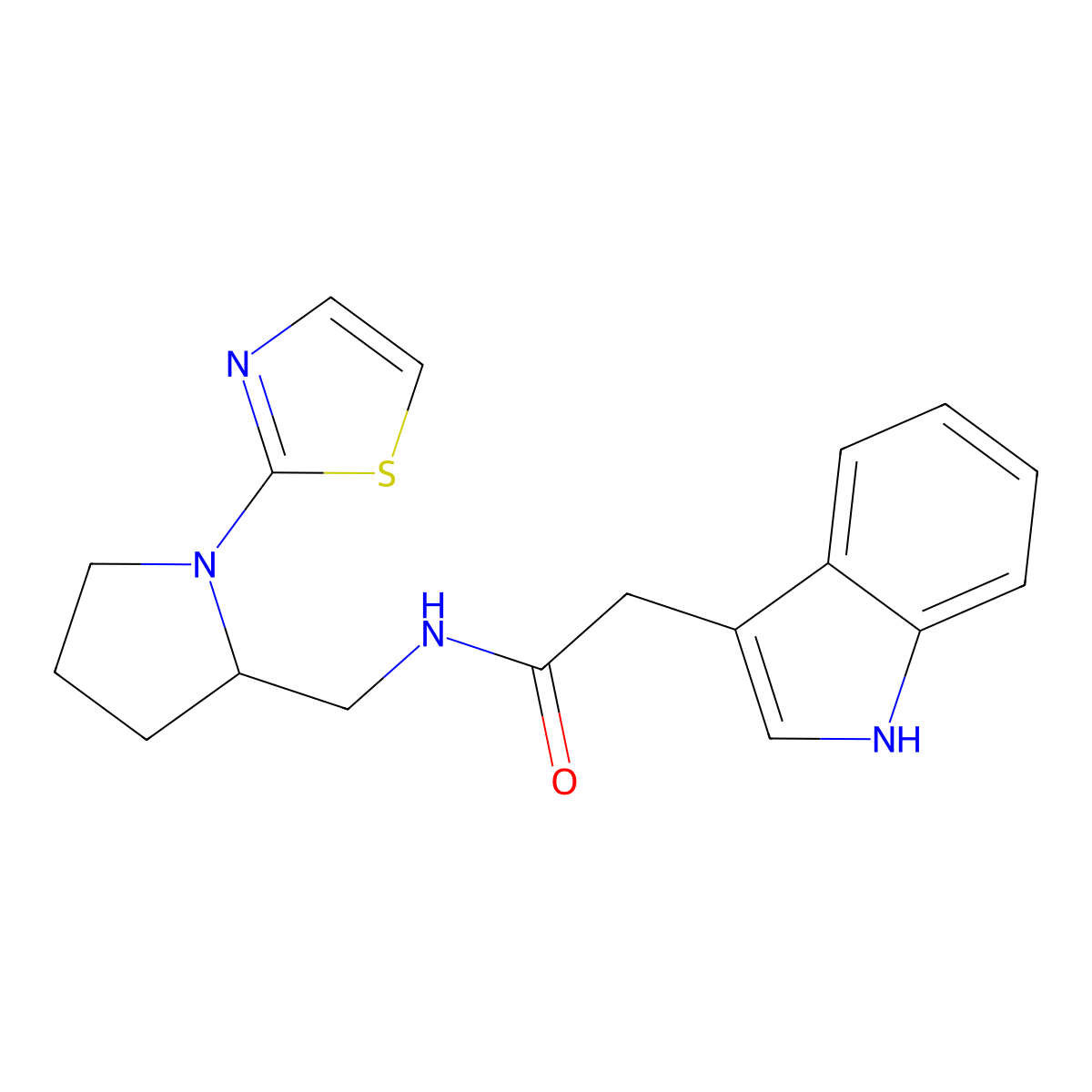 2-(1H-indol-3-yl)-N-((1-(thiazol-2-yl)pyrrolidin-2-yl)methyl)acetamide molecular structure, CAS 1705743-98-1