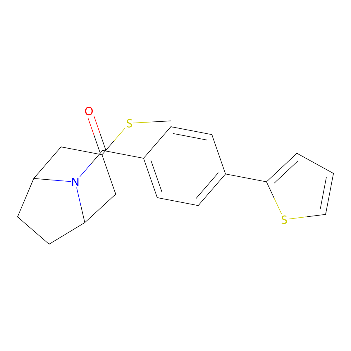 ((1R,5S)-3-(methylthio)-8-azabicyclo[3.2.1]octan-8-yl)(4-(thiophen-2-yl)phenyl)methanone molecular structure, CAS 1705745-06-7