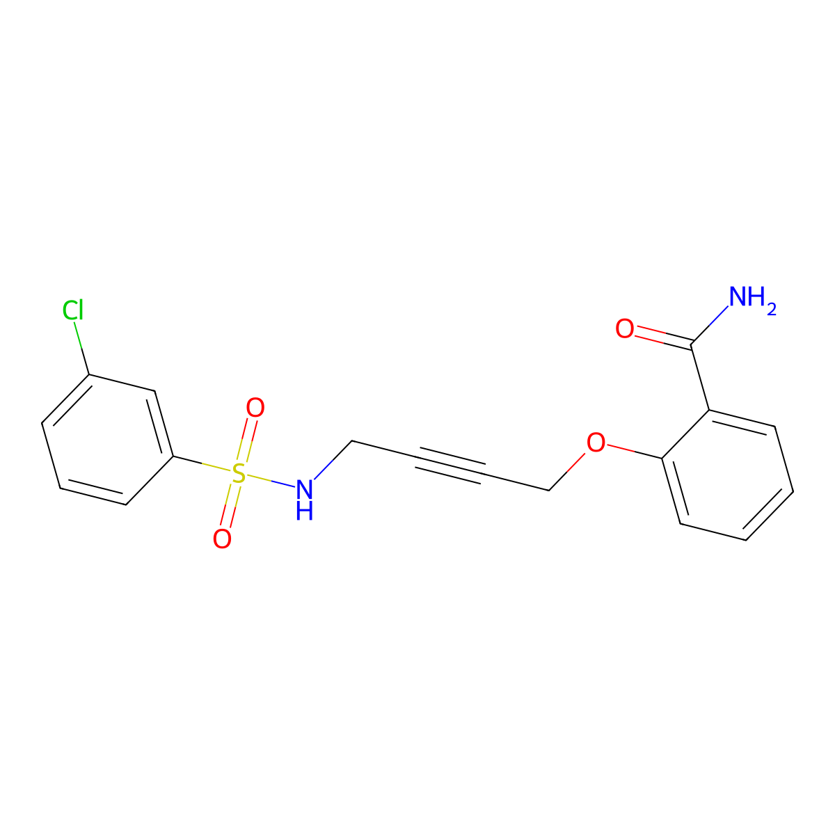 2-((4-(3-Chlorophenylsulfonamido)but-2-yn-1-yl)oxy)benzamide molecular structure, CAS 1705745-12-5