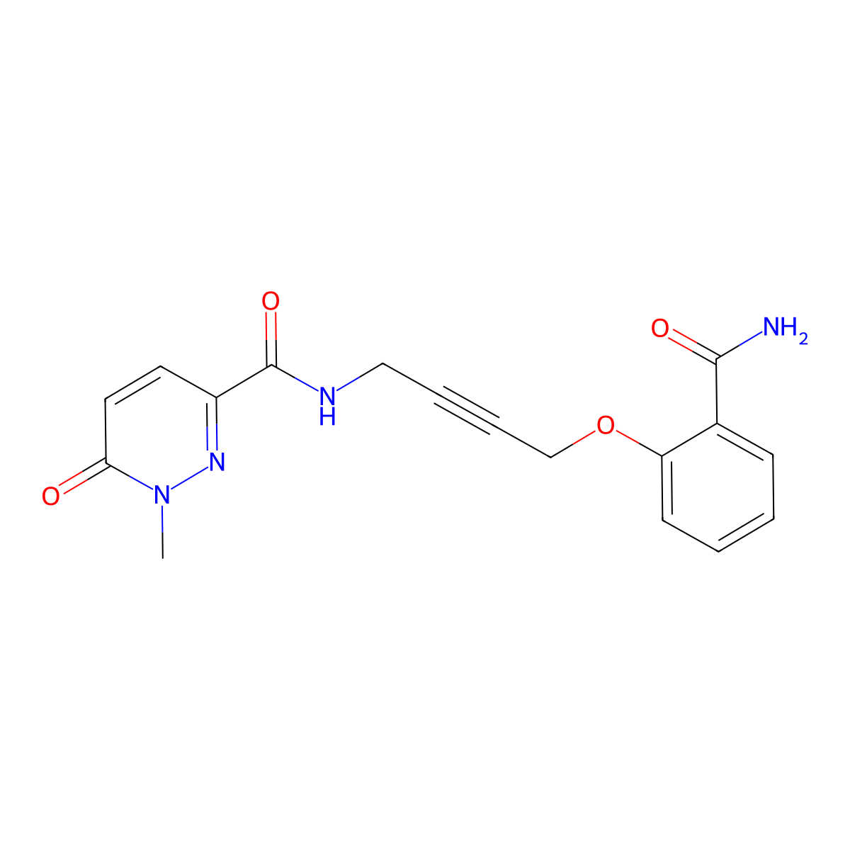 N-[4-(2-carbamoylphenoxy)but-2-yn-1-yl]-1-methyl-6-oxo-1,6-dihydropyridazine-3-carboxamide molecular structure, CAS 1705750-44-2