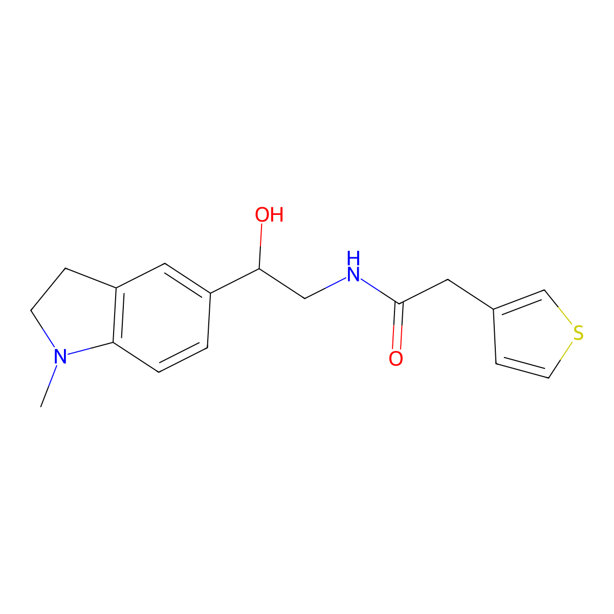 N-(2-hydroxy-2-(1-methylindolin-5-yl)ethyl)-2-(thiophen-3-yl)acetamide molecular structure, CAS 1705753-03-2