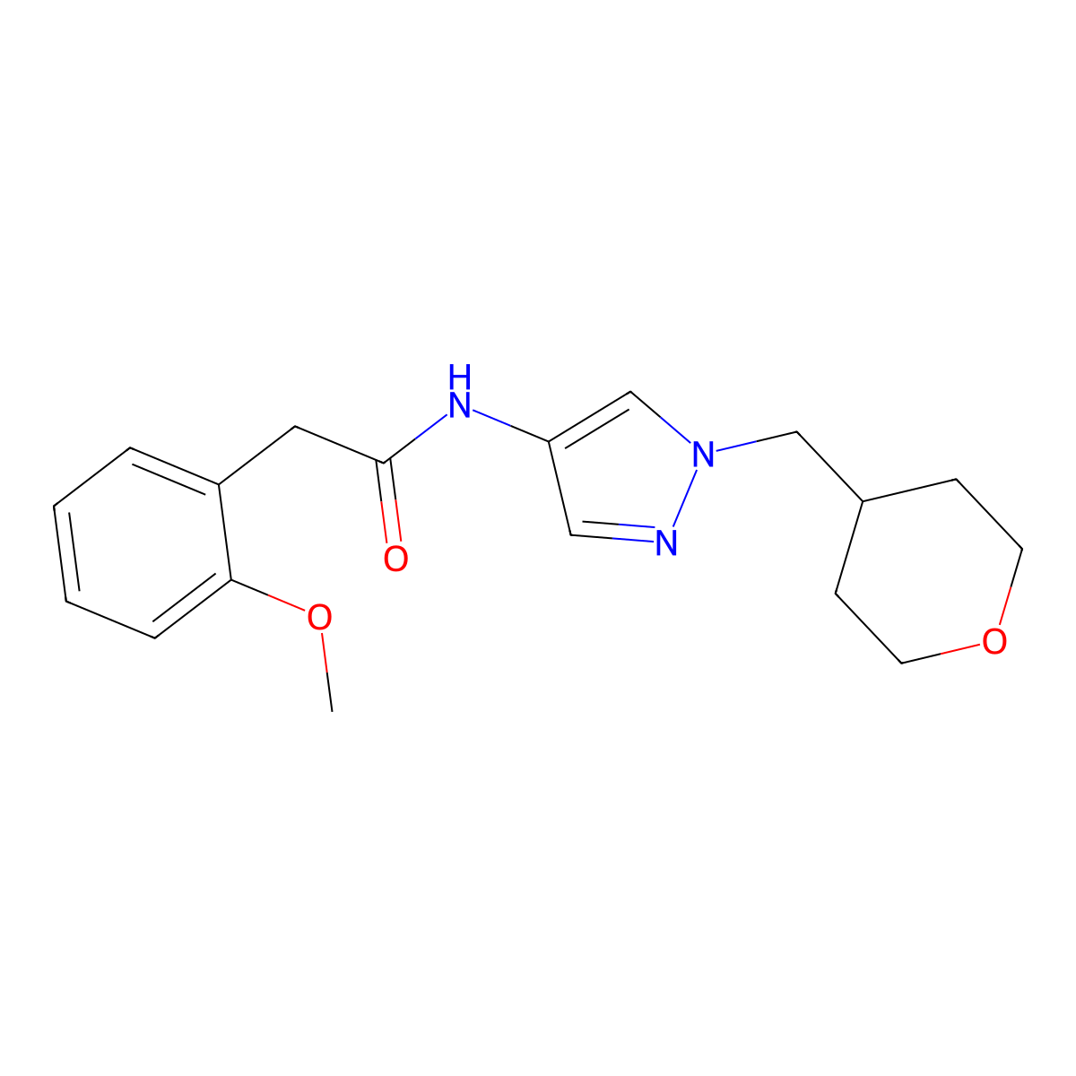 2-(2-methoxyphenyl)-N-(1-((tetrahydro-2H-pyran-4-yl)methyl)-1H-pyrazol-4-yl)acetamide molecular structure, CAS 1705753-26-9