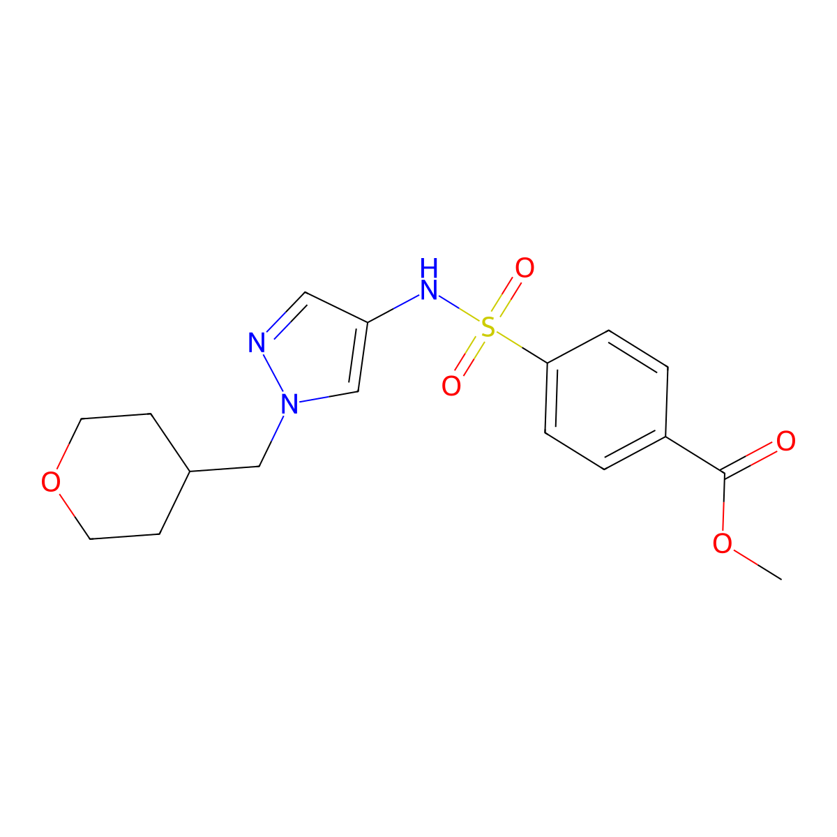 methyl 4-(N-(1-((tetrahydro-2H-pyran-4-yl)methyl)-1H-pyrazol-4-yl)sulfamoyl)benzoate molecular structure, CAS 1705753-65-6