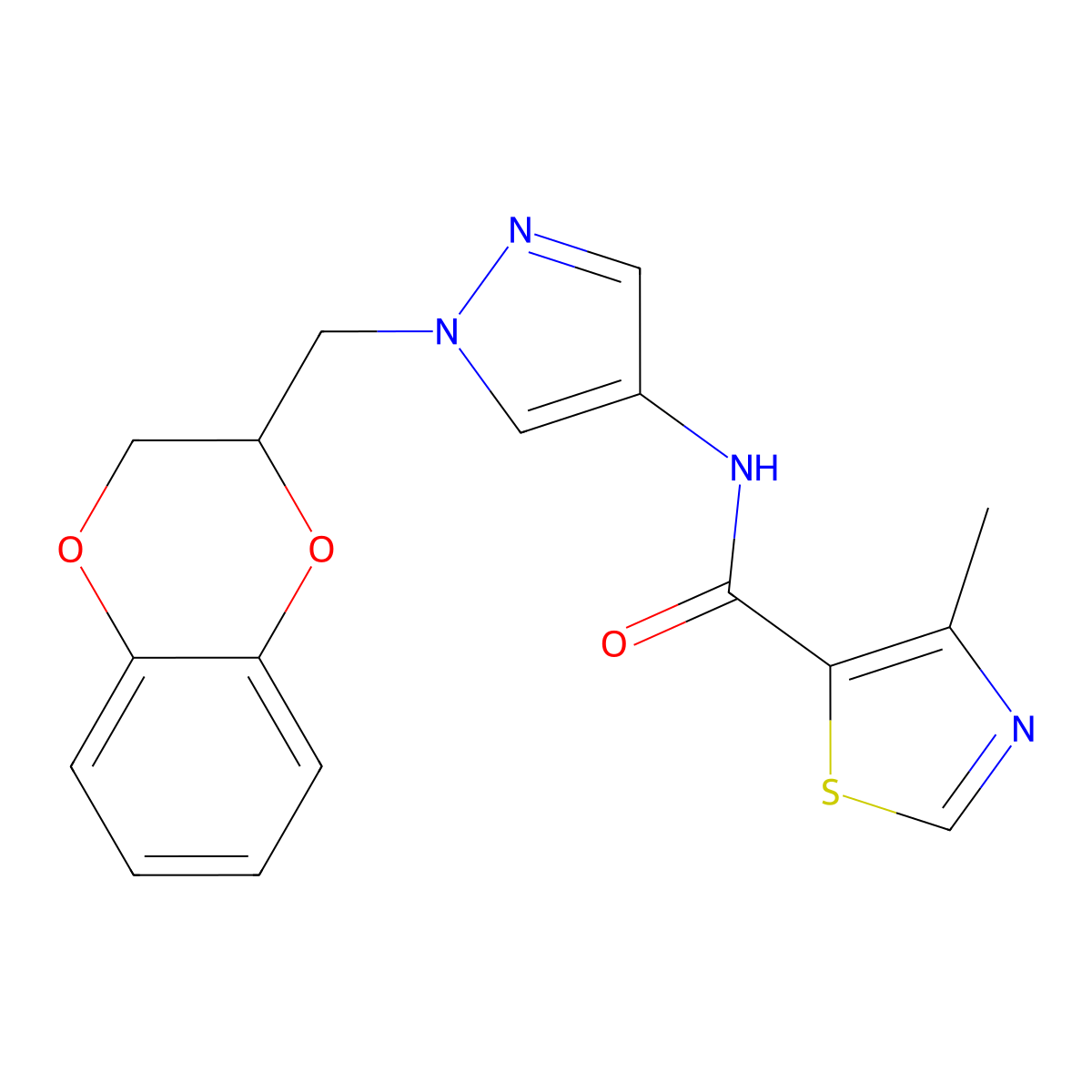 N-(1-((2,3-dihydrobenzo[b][1,4]dioxin-2-yl)methyl)-1H-pyrazol-4-yl)-4-methylthiazole-5-carboxamide molecular structure, CAS 1705753-90-7