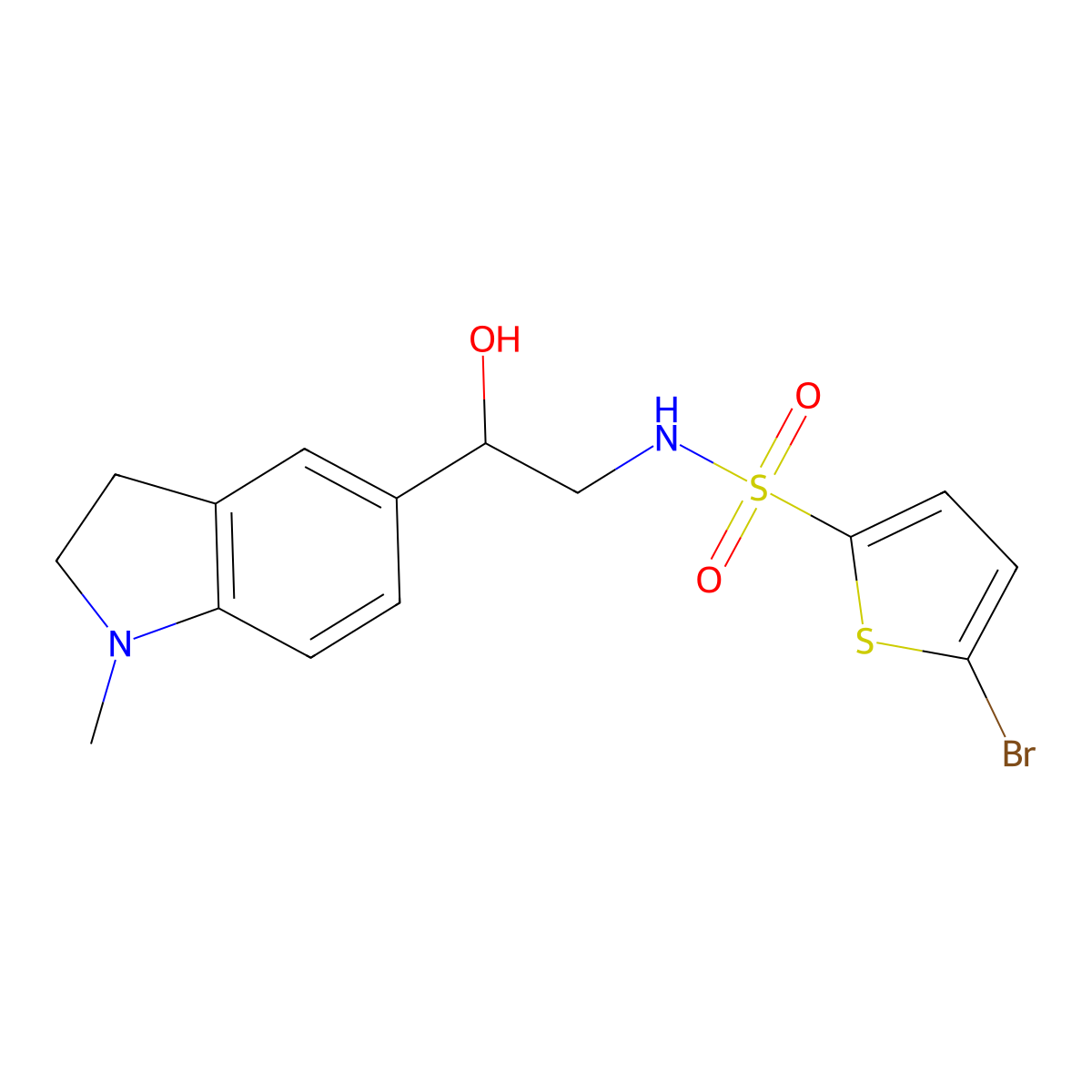 5-bromo-N-(2-hydroxy-2-(1-methylindolin-5-yl)ethyl)thiophene-2-sulfonamide molecular structure, CAS 1705754-22-8