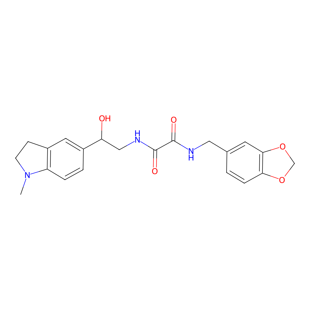 N1-(benzo[d][1,3]dioxol-5-ylmethyl)-N2-(2-hydroxy-2-(1-methylindolin-5-yl)ethyl)oxalamide molecular structure, CAS 1705754-79-5