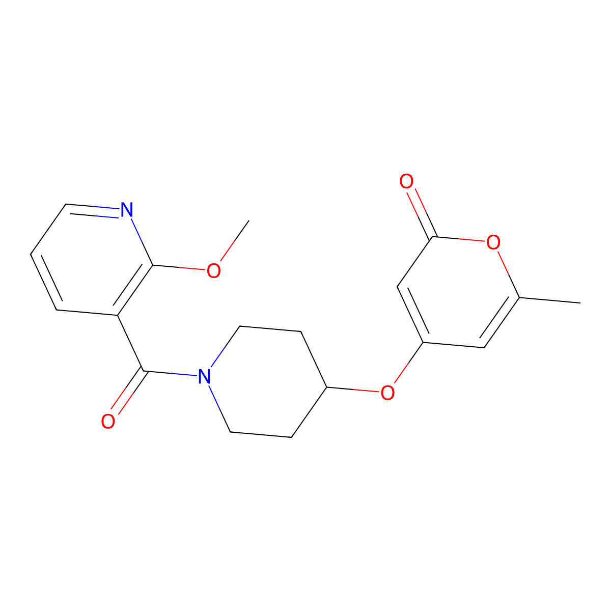 4-((1-(2-methoxynicotinoyl)piperidin-4-yl)oxy)-6-methyl-2H-pyran-2-one molecular structure, CAS 1705759-13-2