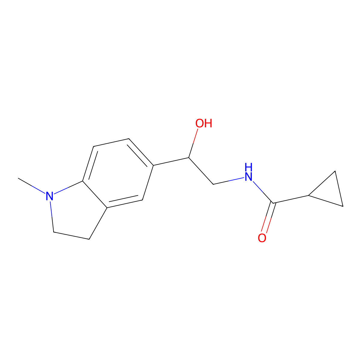 N-(2-hydroxy-2-(1-methylindolin-5-yl)ethyl)cyclopropanecarboxamide molecular structure, CAS 1705760-17-3