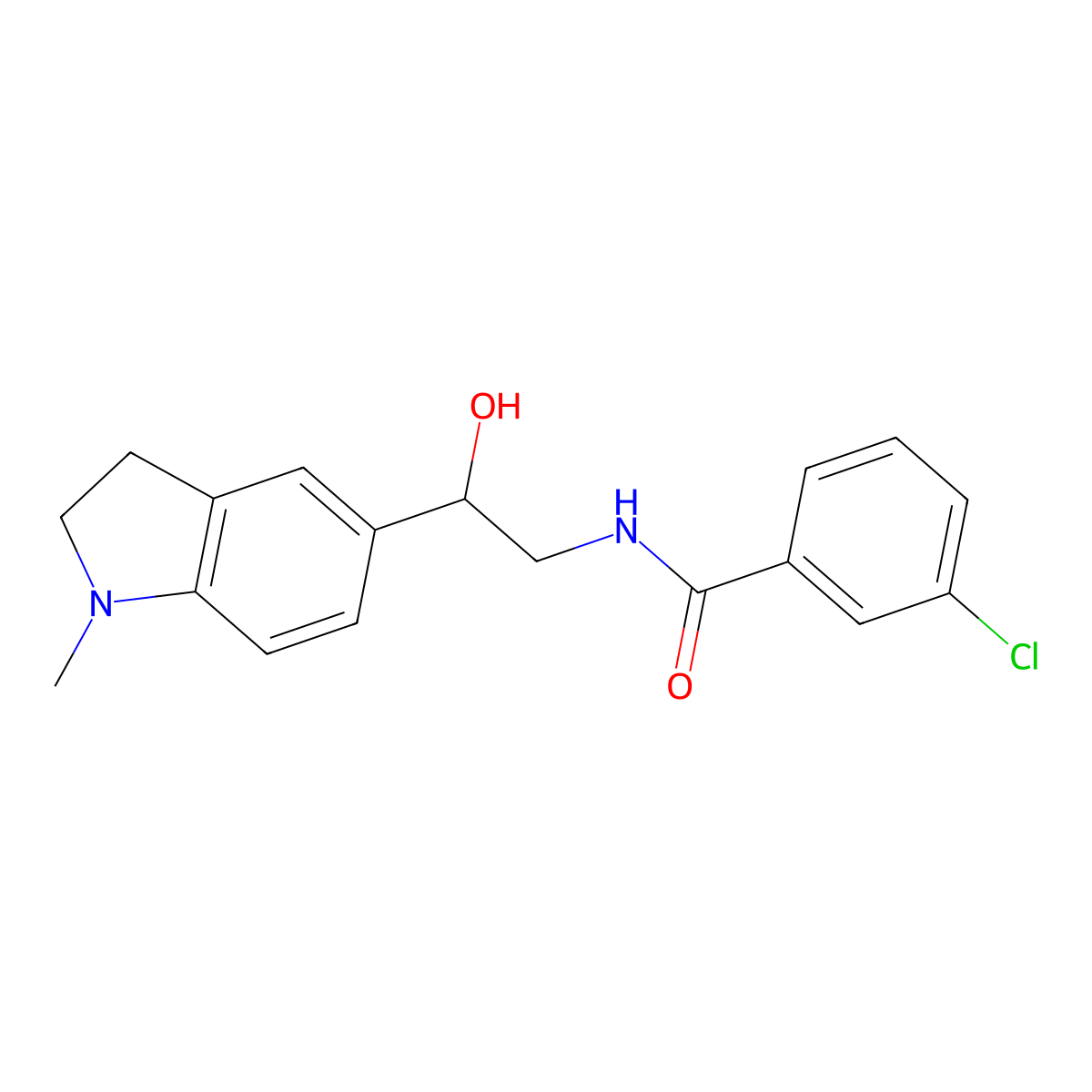 3-chloro-N-(2-hydroxy-2-(1-methylindolin-5-yl)ethyl)benzamide molecular structure, CAS 1705760-51-5