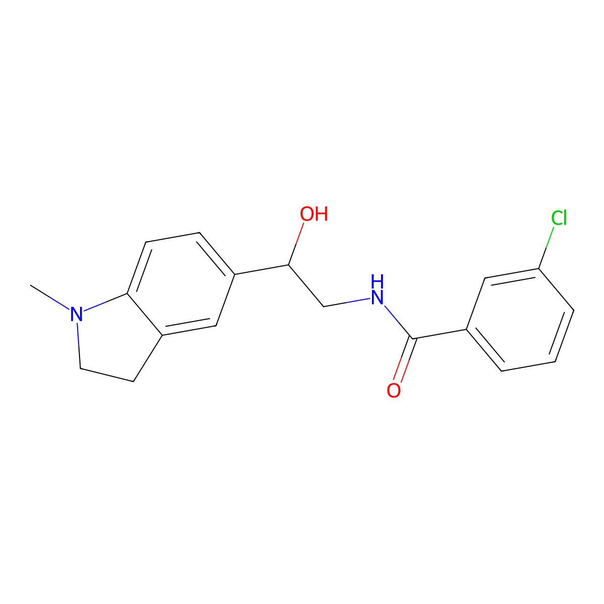 3-chloro-N-(2-hydroxy-2-(1-methylindolin-5-yl)ethyl)benzamide molecular structure, CAS 1705760-51-5