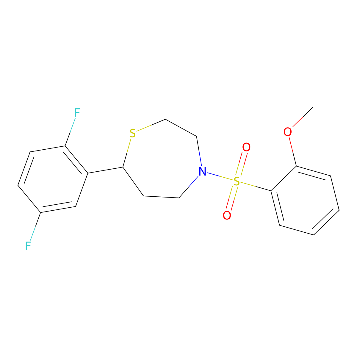 7-(2,5-Difluorophenyl)-4-((2-methoxyphenyl)sulfonyl)-1,4-thiazepane molecular structure, CAS 1705760-90-2