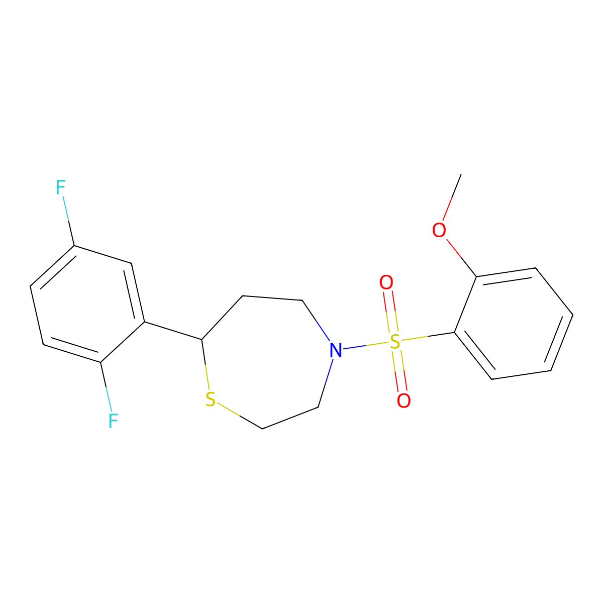 7-(2,5-Difluorophenyl)-4-((2-methoxyphenyl)sulfonyl)-1,4-thiazepane molecular structure, CAS 1705760-90-2