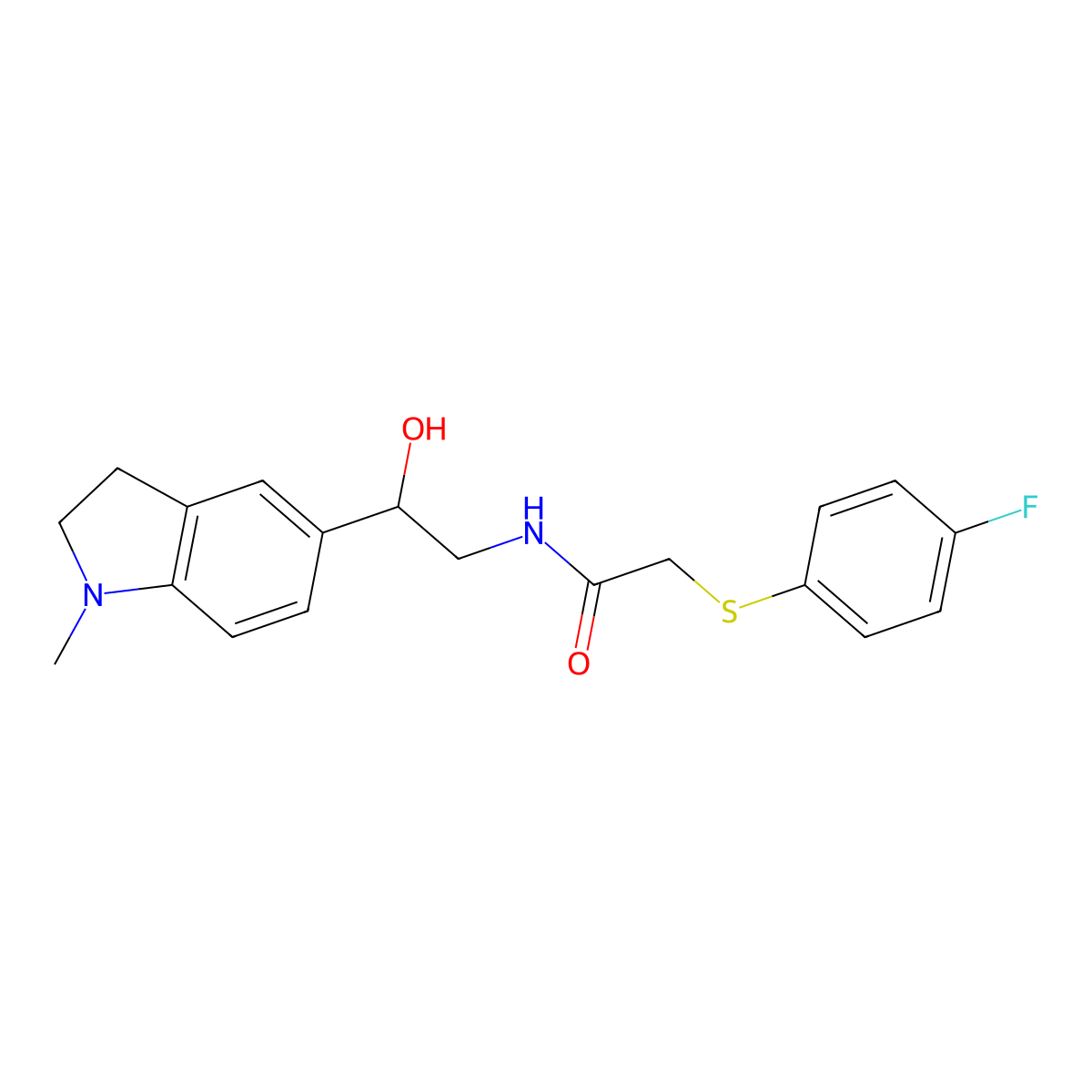 2-((4-fluorophenyl)thio)-N-(2-hydroxy-2-(1-methylindolin-5-yl)ethyl)acetamide molecular structure, CAS 1705761-01-8