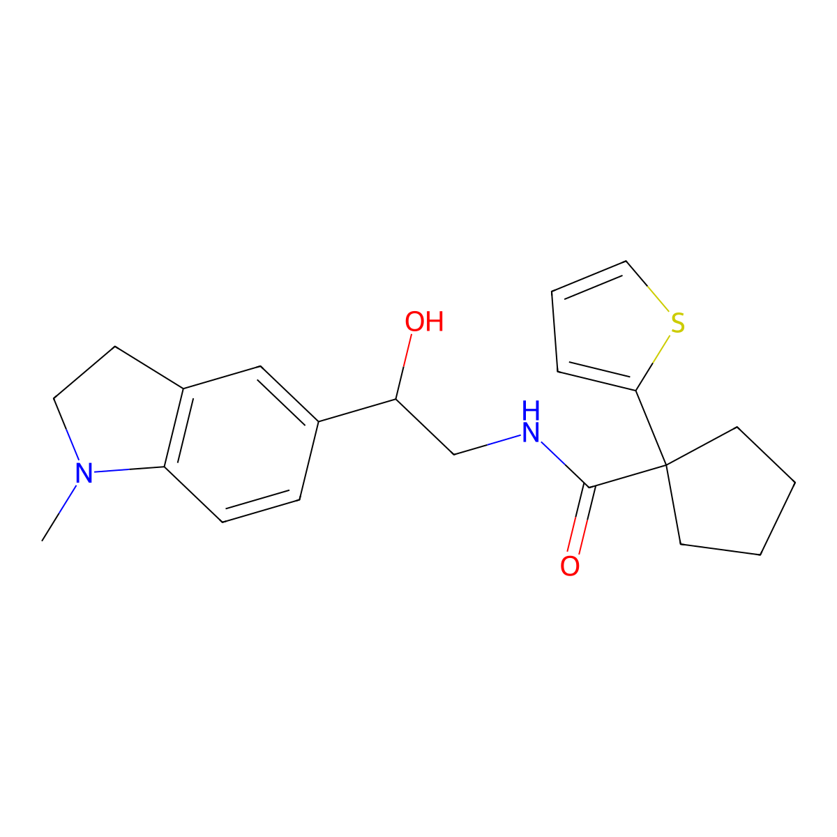 N-(2-hydroxy-2-(1-methylindolin-5-yl)ethyl)-1-(thiophen-2-yl)cyclopentanecarboxamide molecular structure, CAS 1705761-26-7