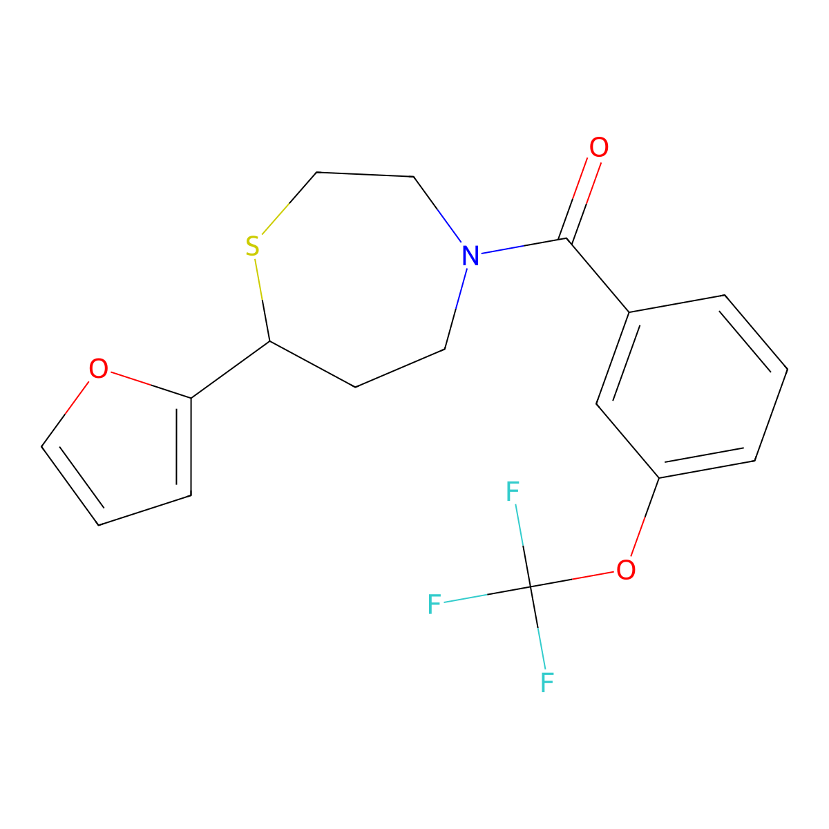 (7-(Furan-2-yl)-1,4-thiazepan-4-yl)(3-(trifluoromethoxy)phenyl)methanone molecular structure, CAS 1705761-88-1