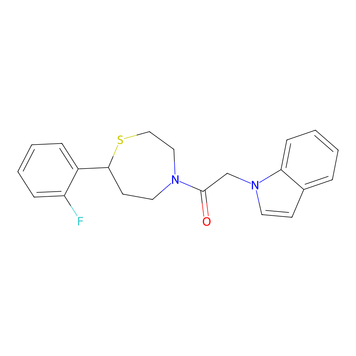1-(7-(2-fluorophenyl)-1,4-thiazepan-4-yl)-2-(1H-indol-1-yl)ethanone molecular structure, CAS 1705761-98-3