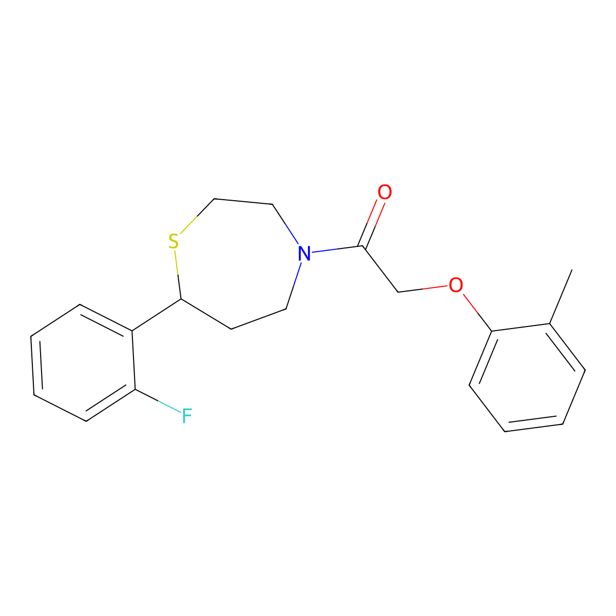 1-(7-(2-Fluorophenyl)-1,4-thiazepan-4-yl)-2-(o-tolyloxy)ethanone molecular structure, CAS 1705762-14-6