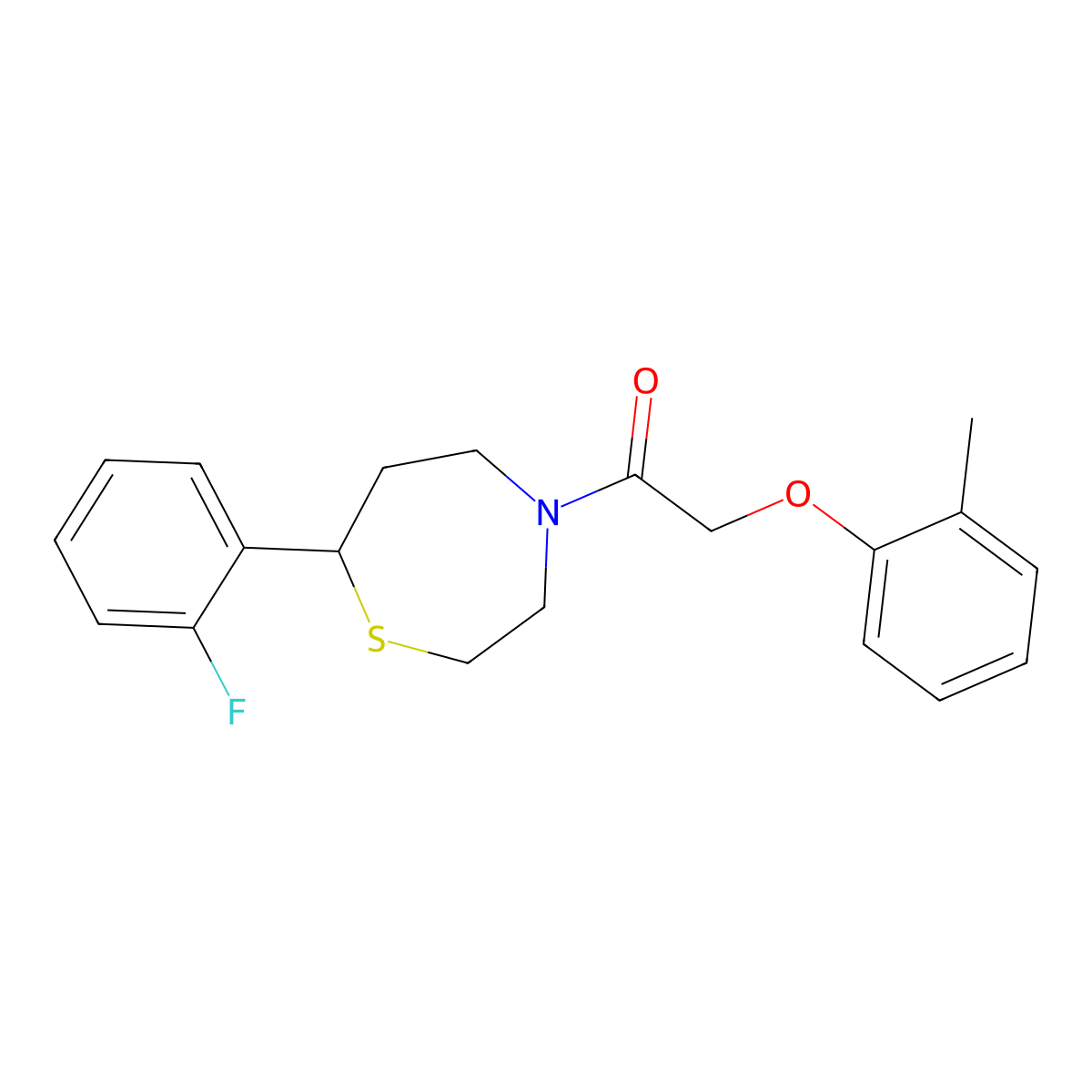 1-(7-(2-Fluorophenyl)-1,4-thiazepan-4-yl)-2-(o-tolyloxy)ethanone molecular structure, CAS 1705762-14-6