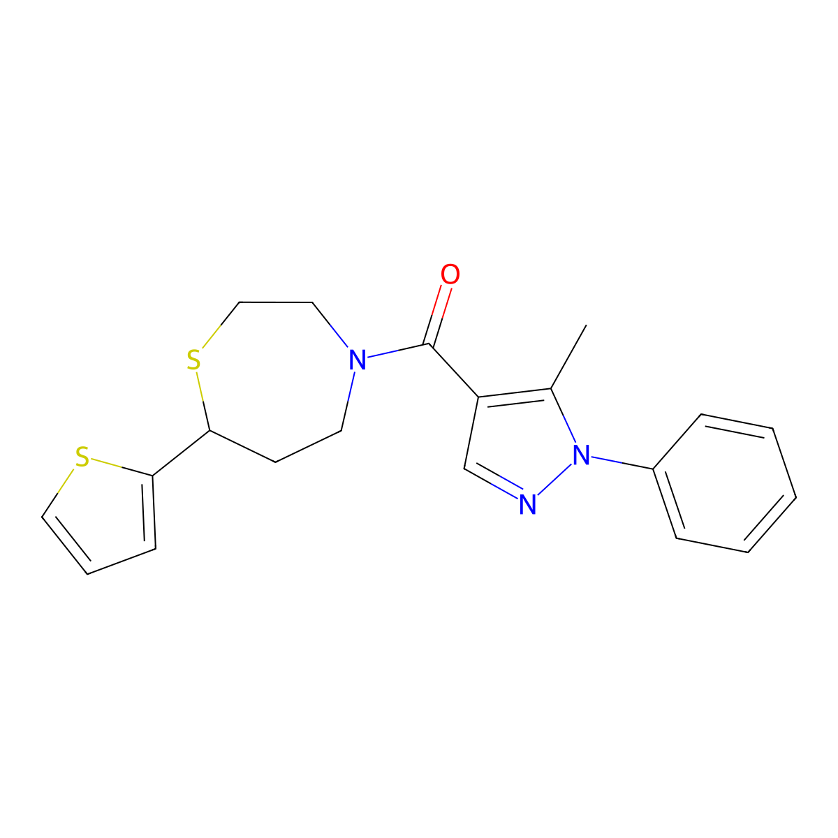 (5-methyl-1-phenyl-1H-pyrazol-4-yl)(7-(thiophen-2-yl)-1,4-thiazepan-4-yl)methanone molecular structure, CAS 1705762-39-5
