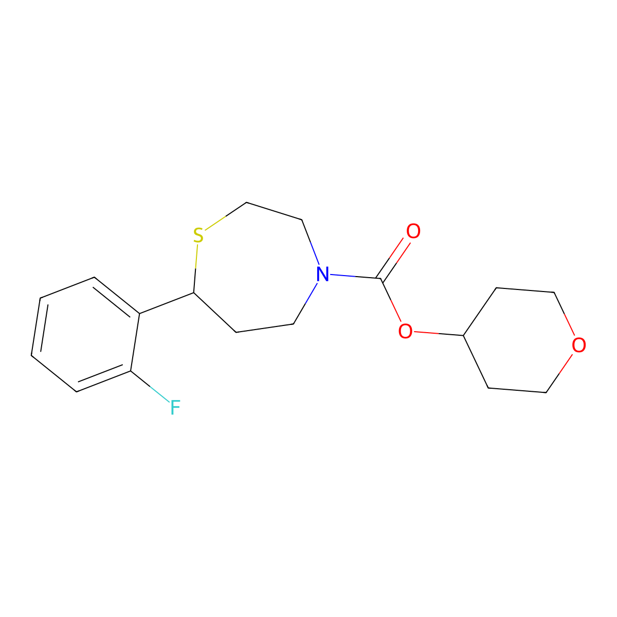 Oxan-4-yl 7-(2-fluorophenyl)-1,4-thiazepane-4-carboxylate molecular structure, CAS 1705762-52-2
